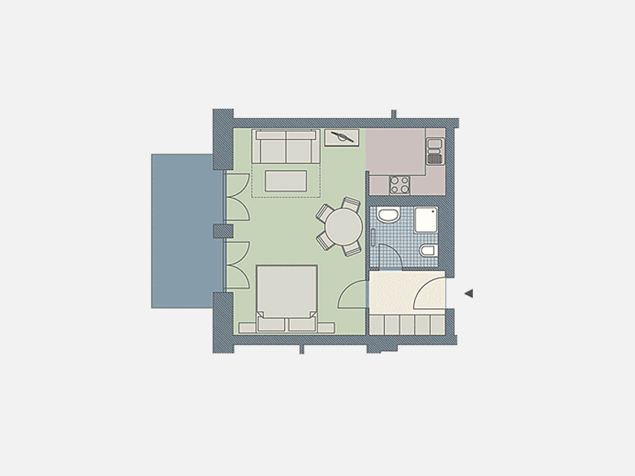 Kaiservillen Heringsdorf 1-Raum-Ferienwohnung mit Terrasse (D103) Insel Usedom - Grundriss