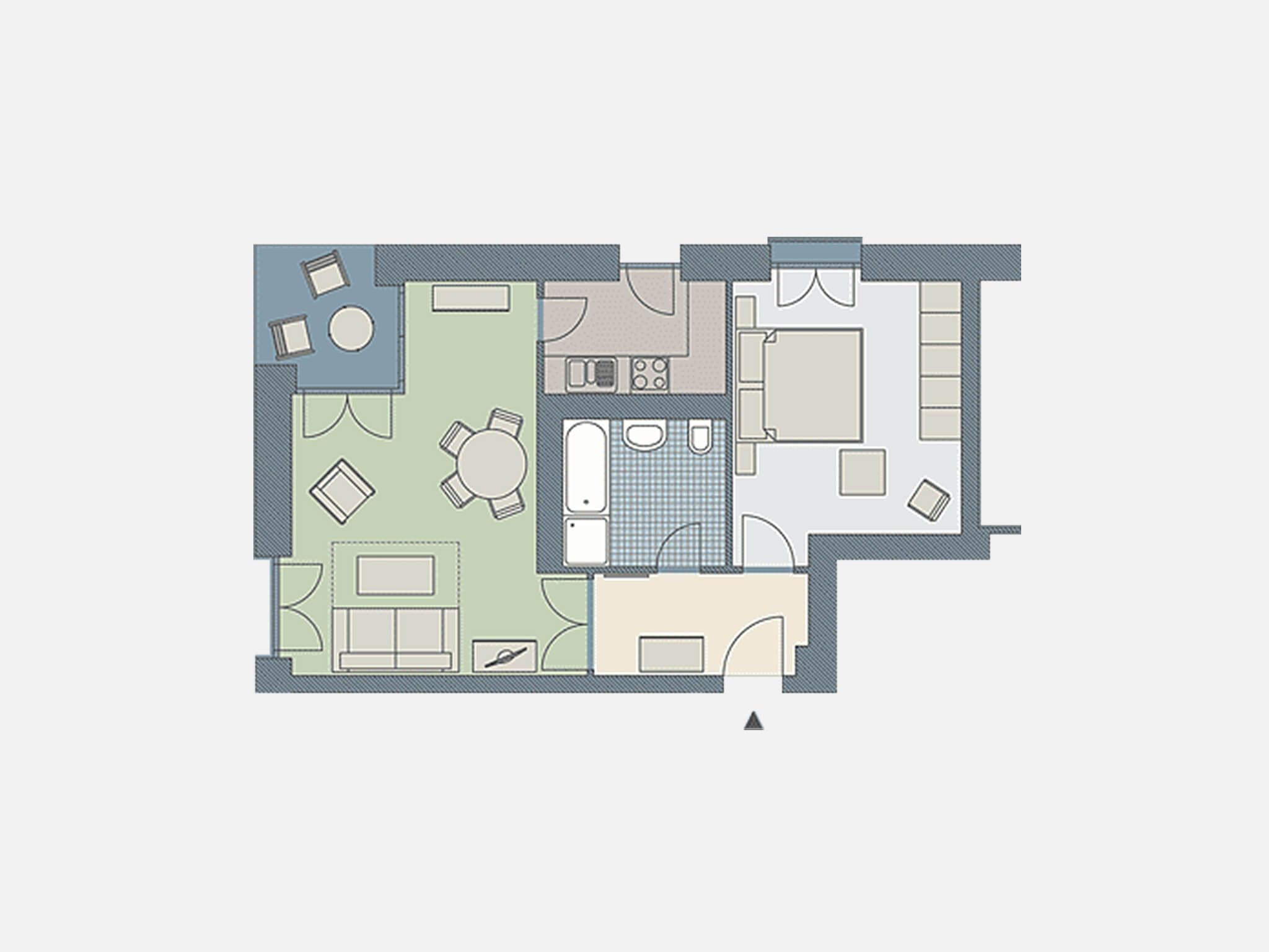 Kaiservillen Heringsdorf Ferienwohnung mit 1 Schlafzimmer und Terrasse (D104) Insel Usedom - Grundriss