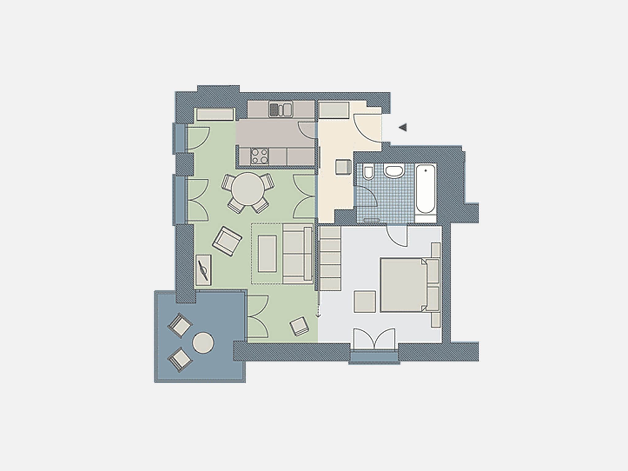 Kaiservillen Heringsdorf Ferienwohnung mit 1 Schlafzimmer und Balkon (D105) Insel Usedom - Grundriss