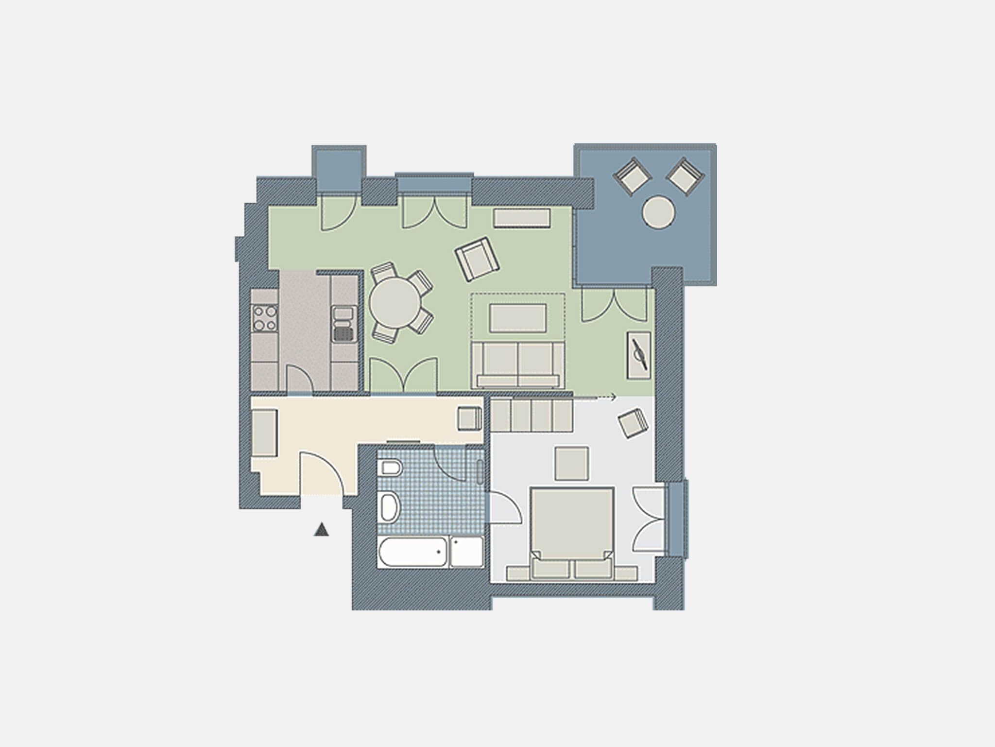 Kaiservillen Heringsdorf Ferienwohnung mit 1 Schlafzimmer und Balkon (D111) Insel Usedom - Grundriss
