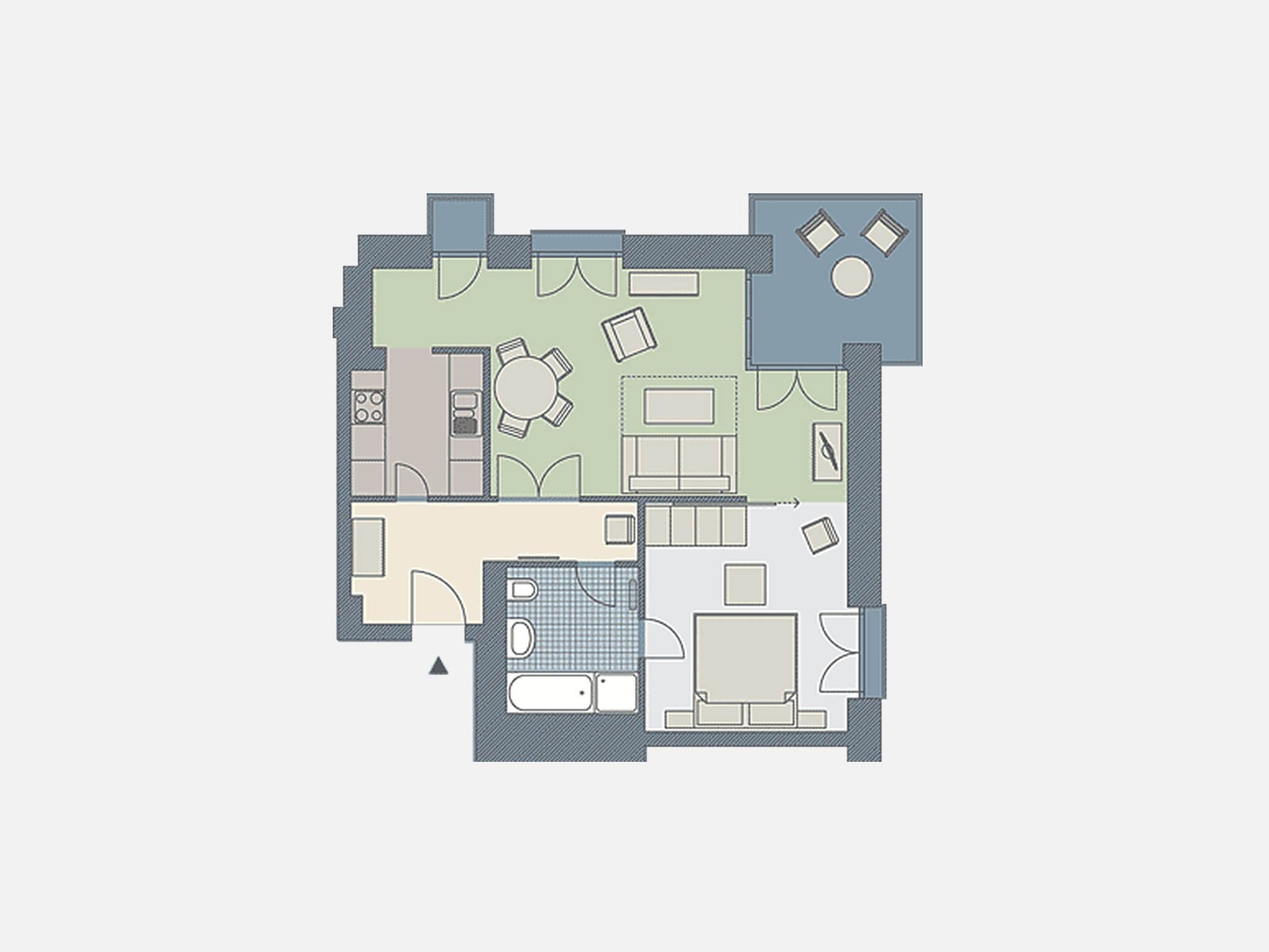 Kaiservillen Heringsdorf Ferienwohnung mit 1 Schlafzimmer und Balkon (D121) Insel Usedom - Grundriss