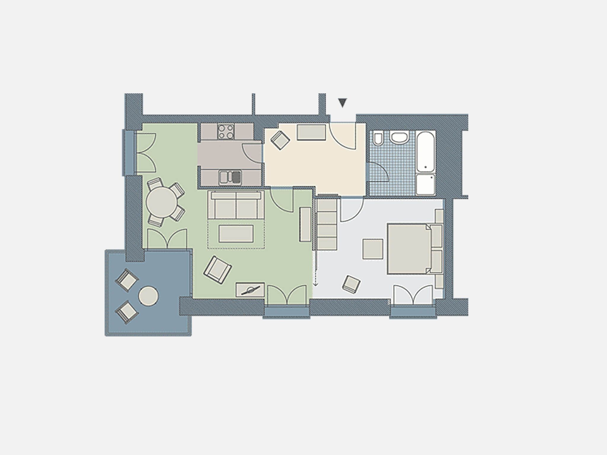 Kaiservillen Heringsdorf Ferienwohnung mit 1 Schlafzimmer und Balkon (D122) Insel Usedom - Grundriss