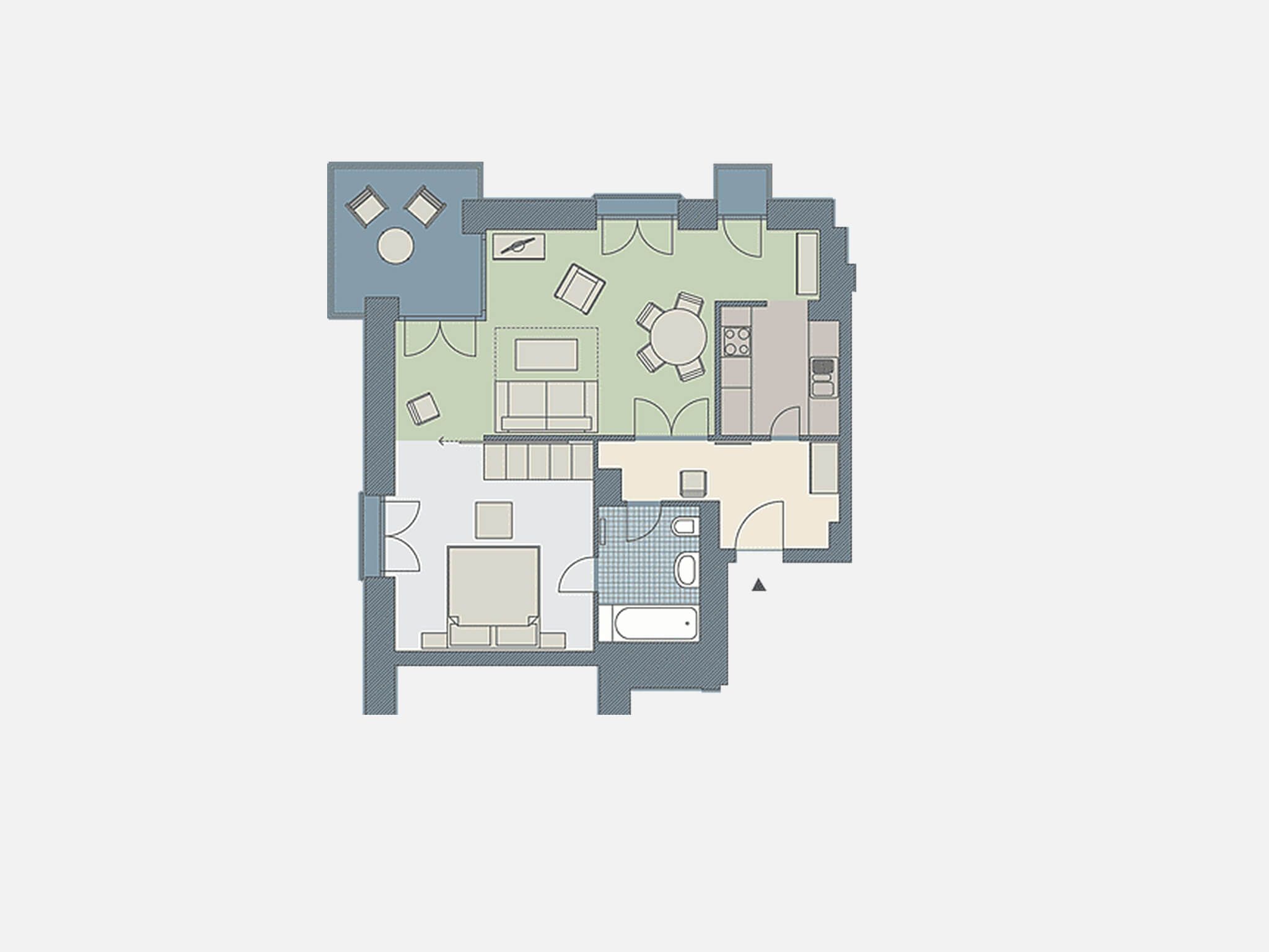 Kaiservillen Heringsdorf Ferienwohnung mit 1 Schlafzimmer und Balkon (D125) Insel Usedom - Grundriss