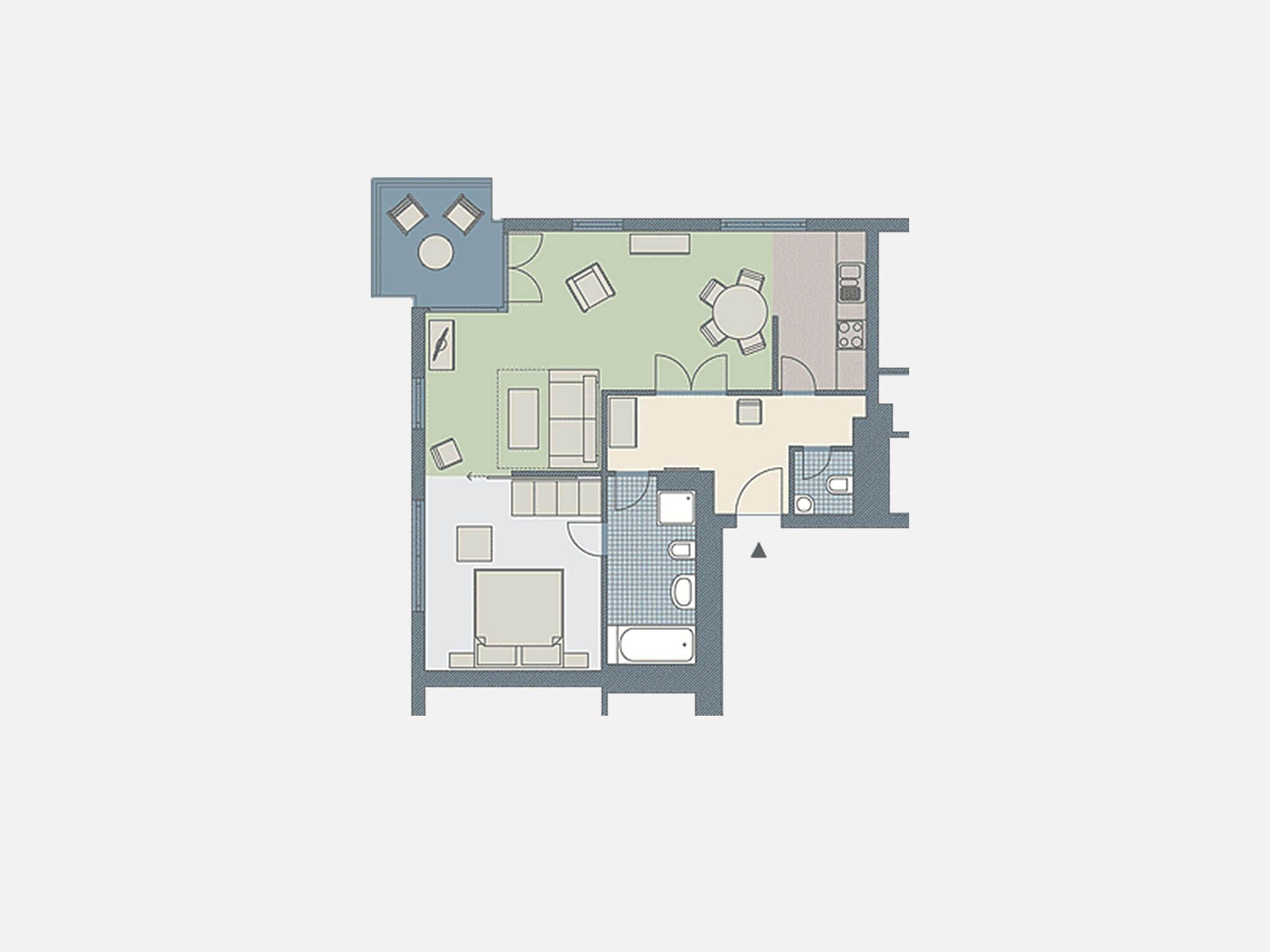Kaiservillen Heringsdorf Ferienwohnung mit 1 Schlafzimmer und Balkon (D132) Insel Usedom - Grundriss
