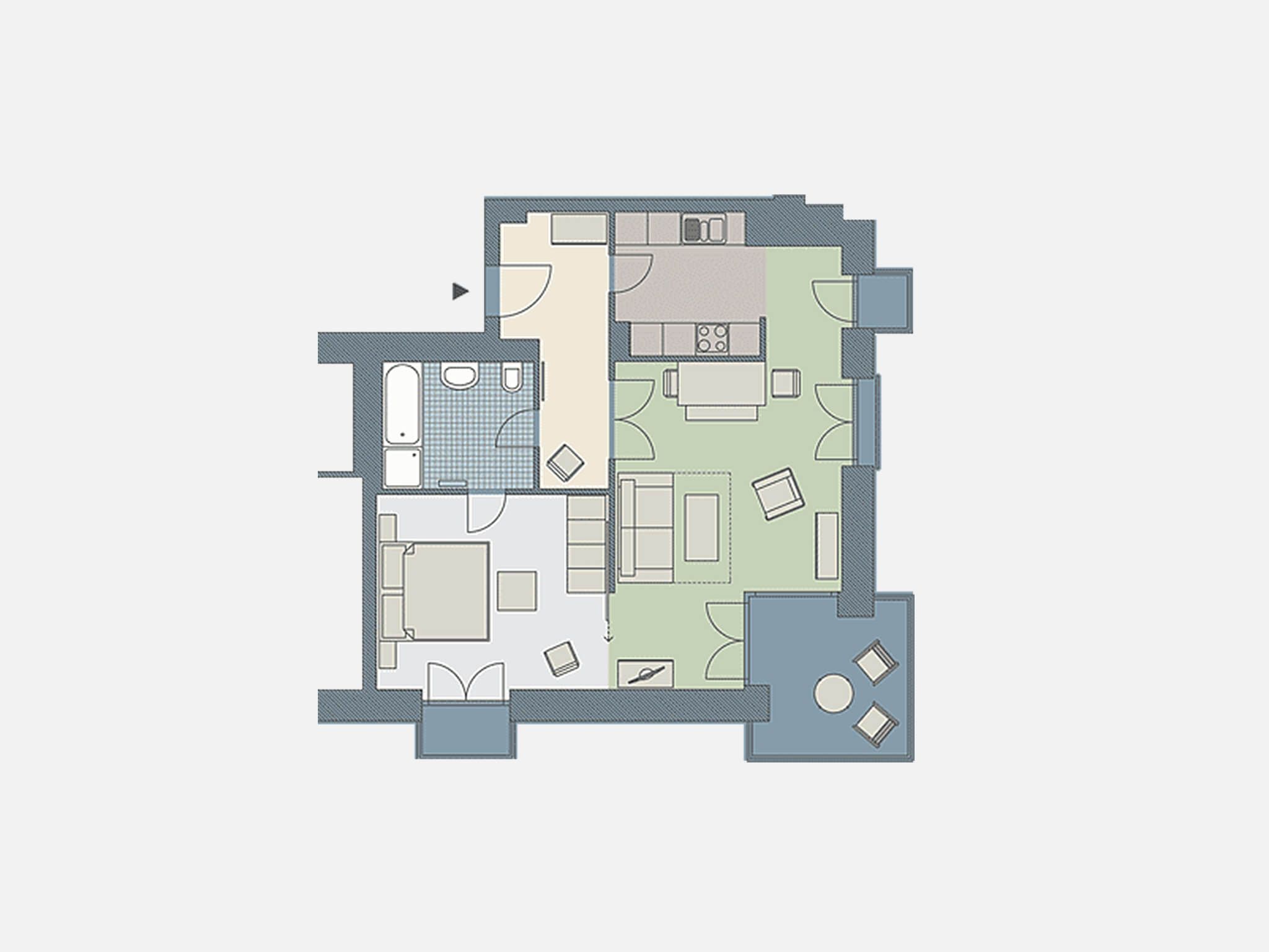 Kaiservillen Heringsdorf Ferienwohnung mit 1 Schlafzimmer und Balkon (D221) Insel Usedom - Grundriss