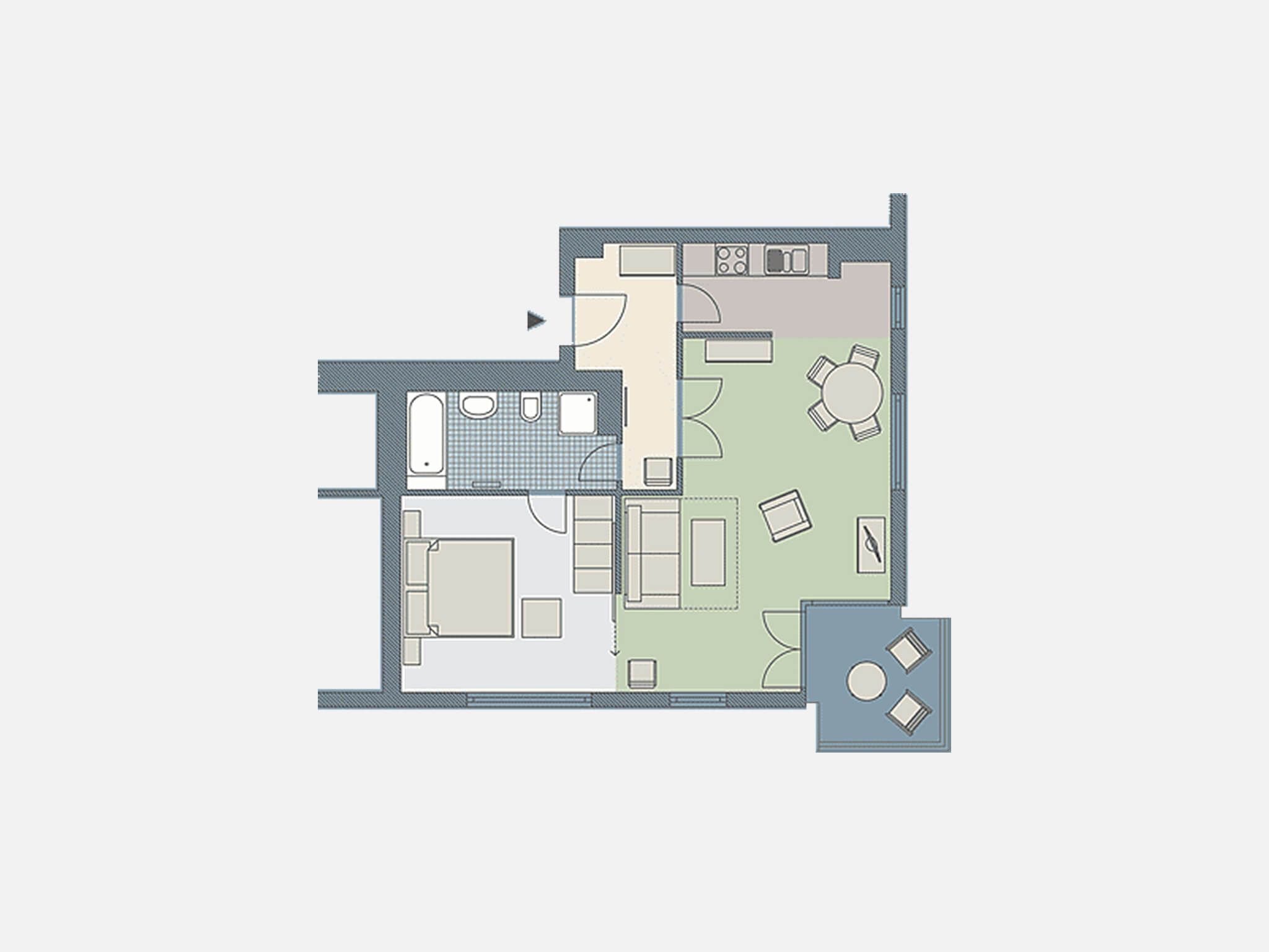 Kaiservillen Heringsdorf Ferienwohnung mit 1 Schlafzimmer und Balkon (D231) Insel Usedom - Grundriss