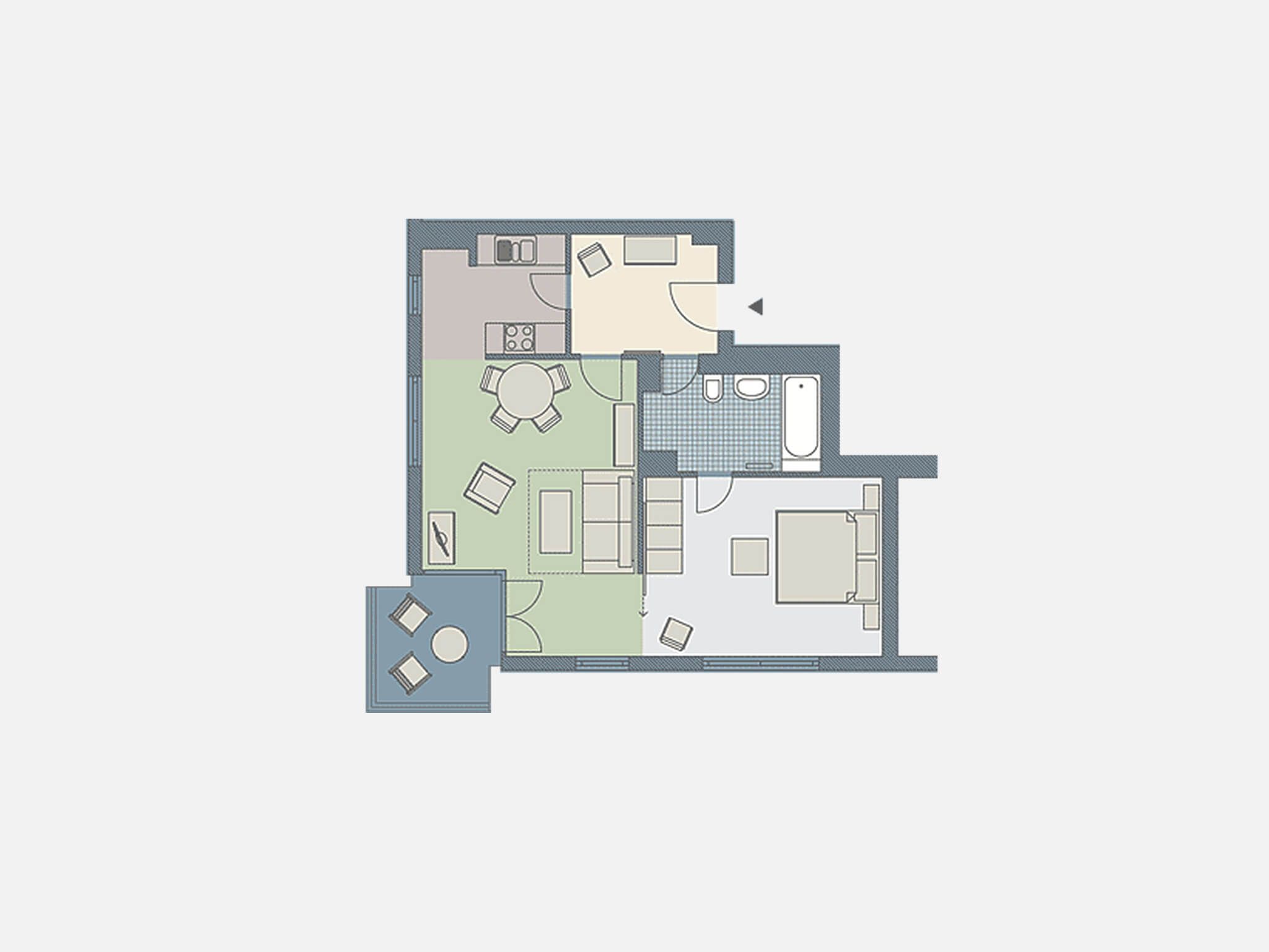 Kaiservillen Heringsdorf Ferienwohnung mit 1 Schlafzimmer und Balkon (D234) Insel Usedom - Grundriss