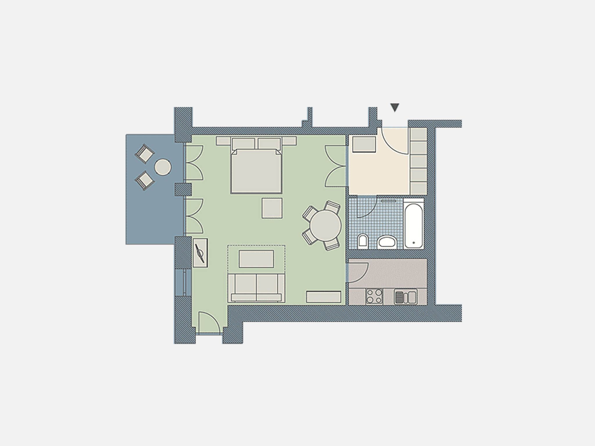 Kaiservillen Heringsdorf 1-Raum-Ferienwohnung mit Terrasse (DG21) Insel Usedom - Grundriss