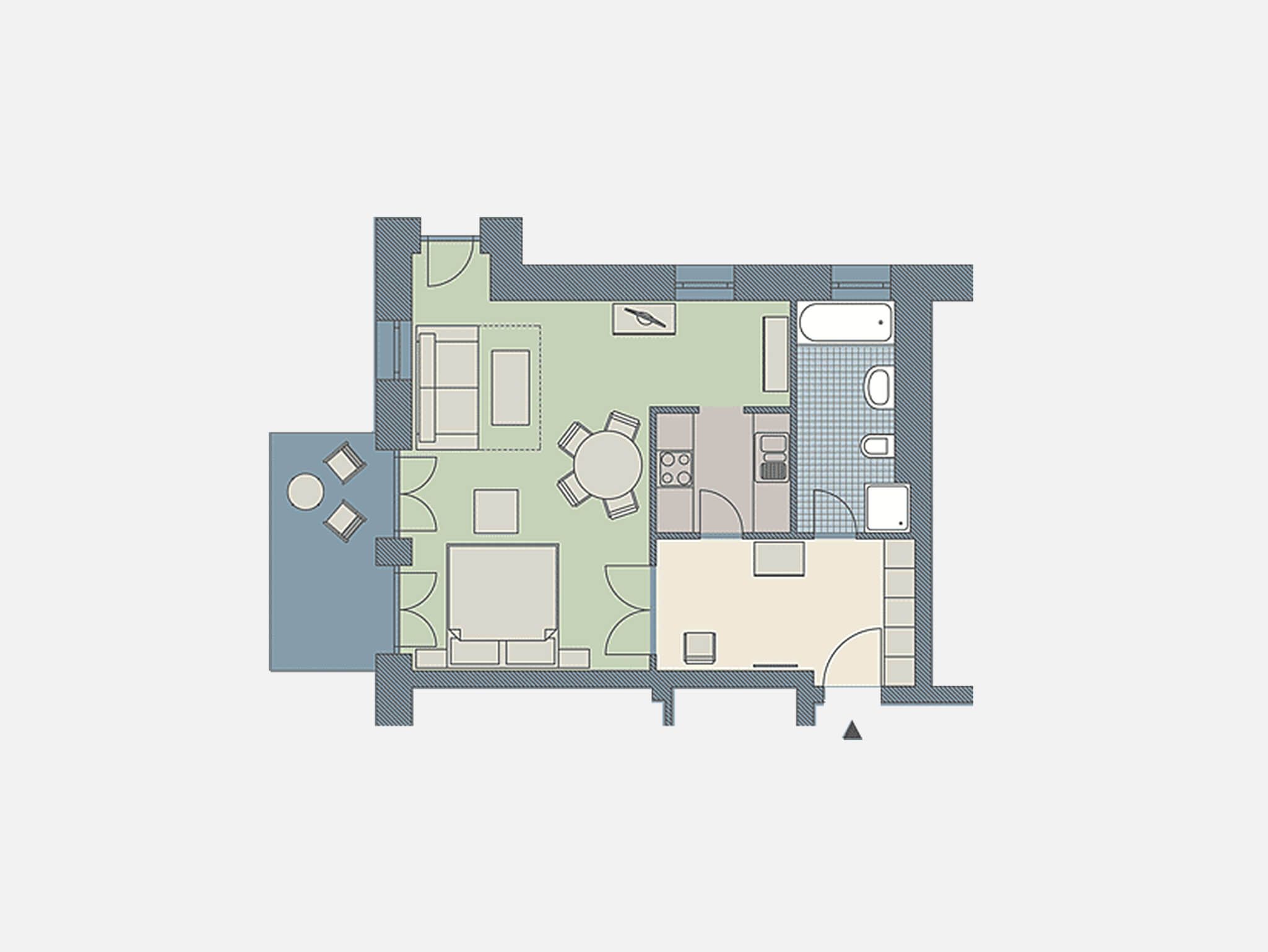 Kaiservillen Heringsdorf 1-Raum-Ferienwohnung mit Terrasse (DG23) Insel Usedom - Grundriss