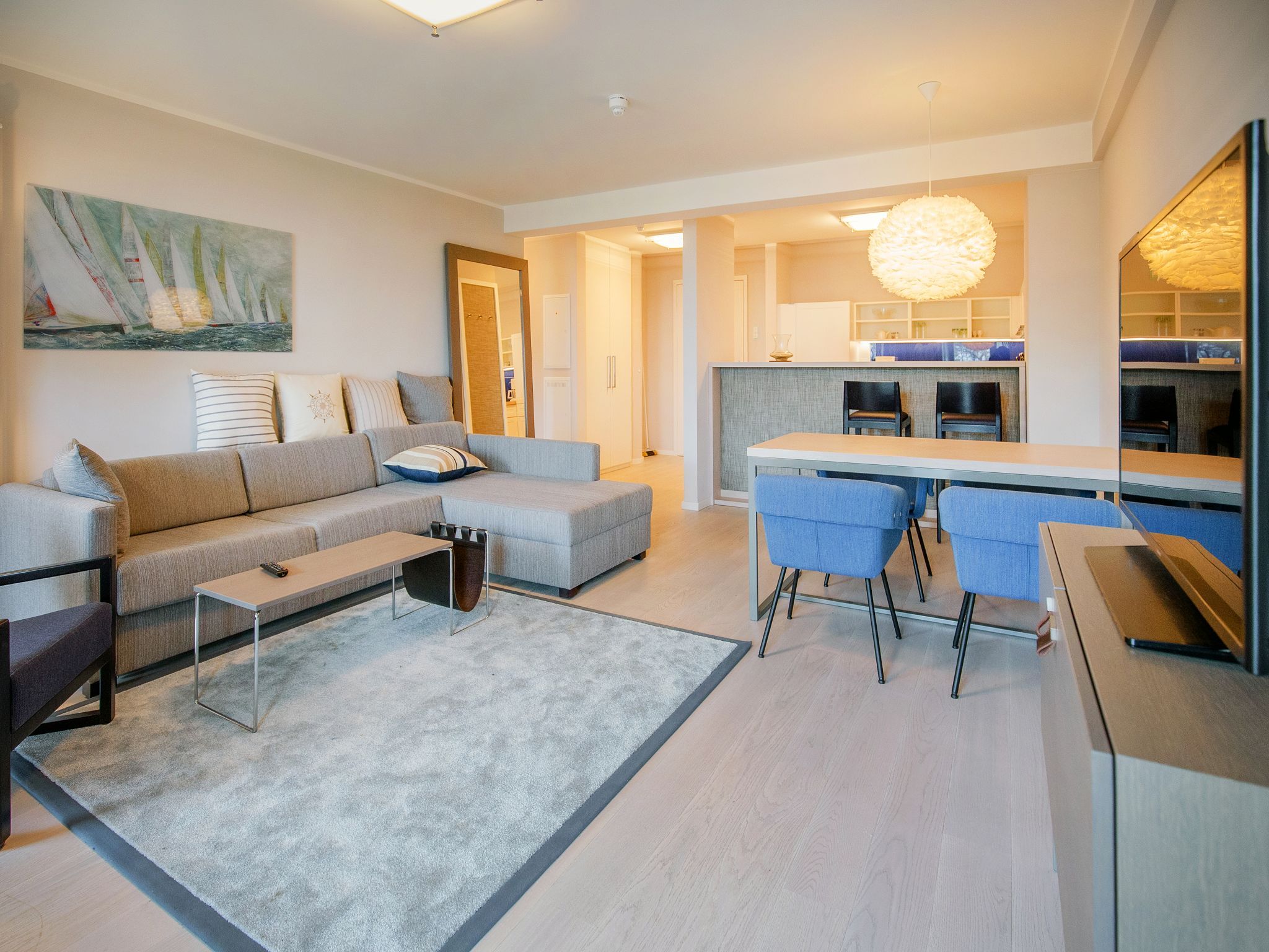 Dünenresidenz Prora Ferienwohnung mit Meerblick, 2 Schlafzimmern, Balkon und Sauna (NP/103) Insel Rügen - Wohnzimmer