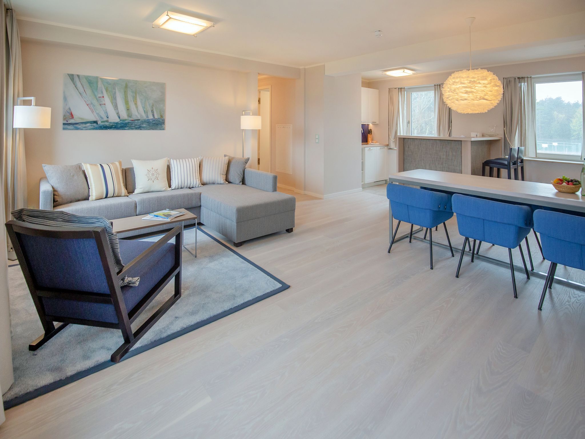 Dünenresidenz Prora Ferienwohnung mit Meerblick, 3 Schlafzimmern, Balkon und Sauna (NP/306) Insel Rügen - Wohnzimmer