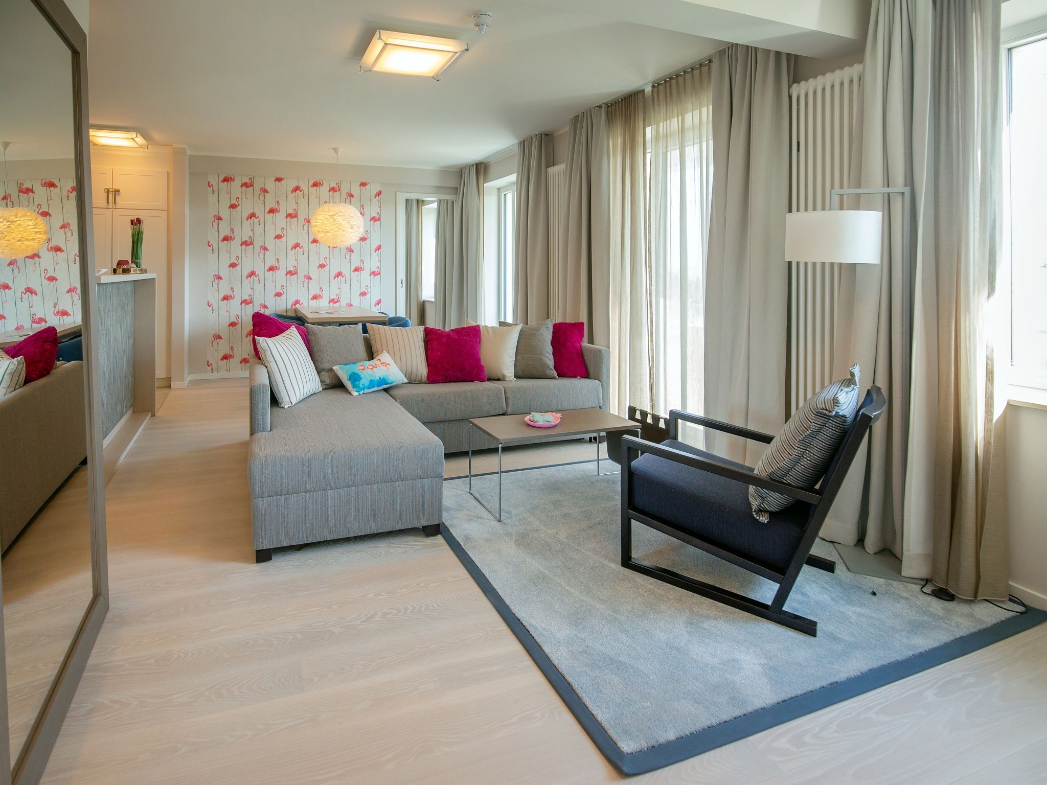 Dünenresidenz Prora Ferienwohnung mit Meerblick, 2 Schlafzimmern, Sauna und Balkon (NP/404) Insel Rügen - Wohnzimmer