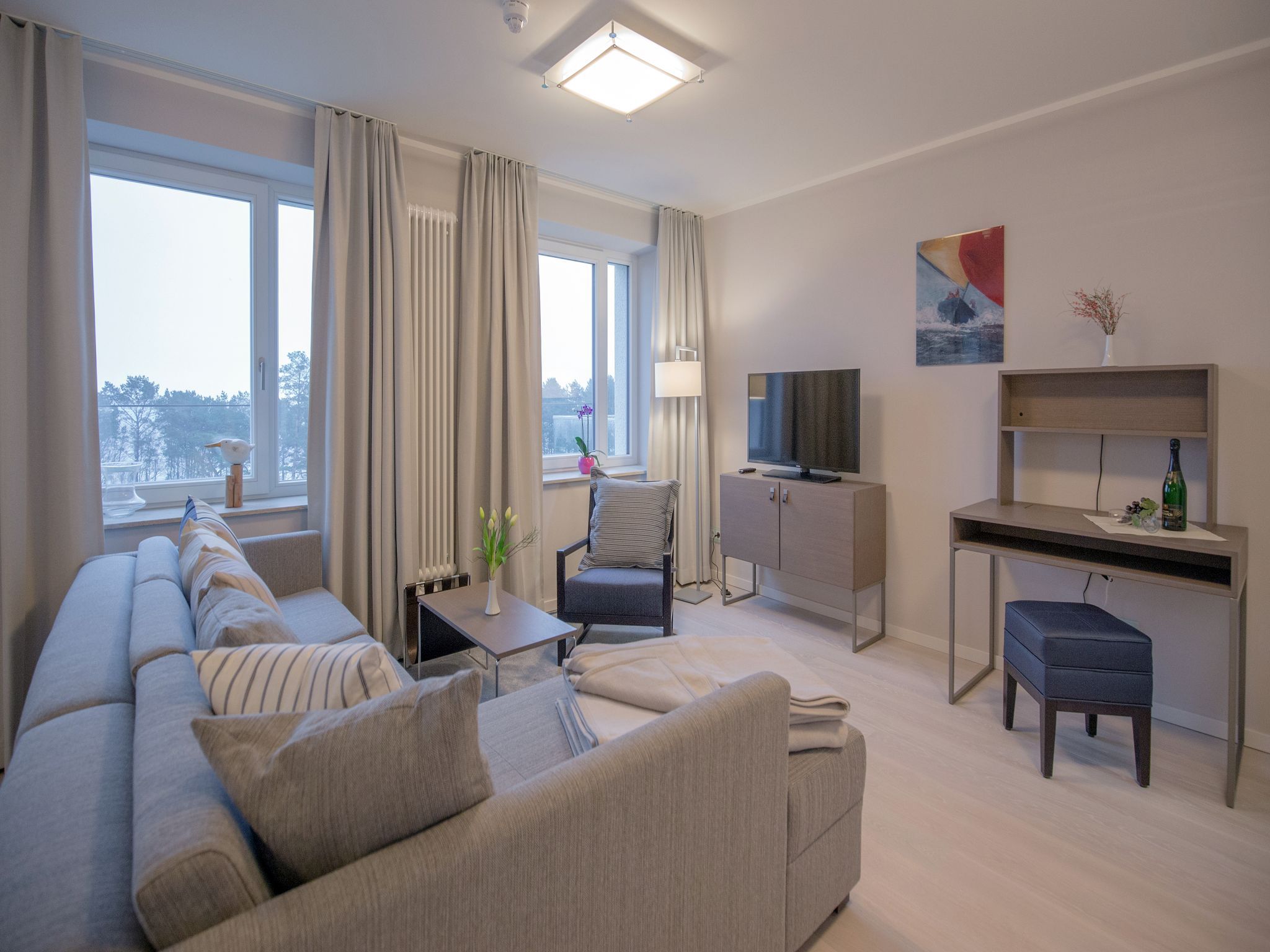 Dünenresidenz Prora Skysuite mit freiem Meerblick, Dachterrasse und Balkon (NP/502) Insel Rügen - Wohnzimmer
