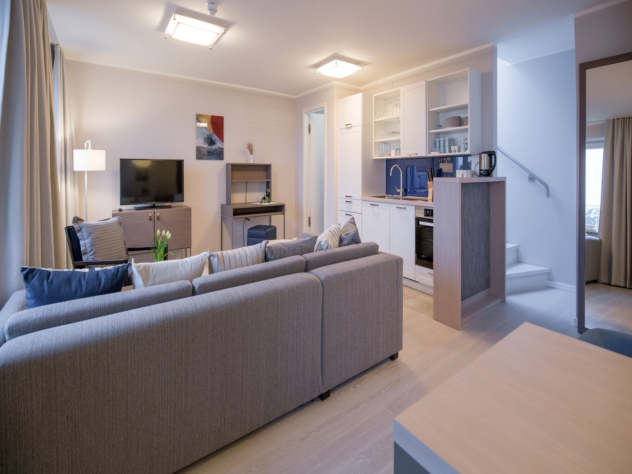 Dünenresidenz Prora Skysuite mit freiem Meerblick, Dachterrasse und Balkon (NP/502) Insel Rügen - Wohnzimmer