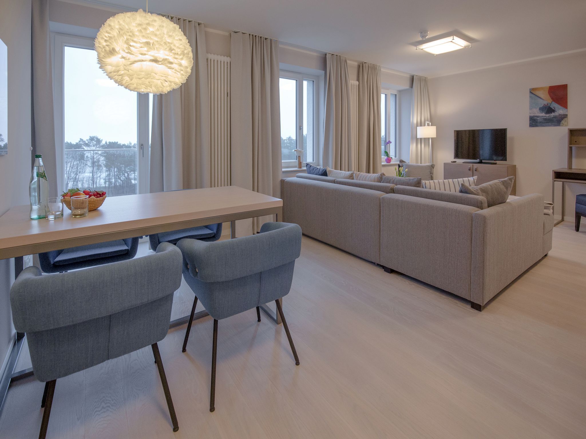 Dünenresidenz Prora Skysuite mit freiem Meerblick, Dachterrasse und Balkon (NP/502) Insel Rügen - Wohnzimmer