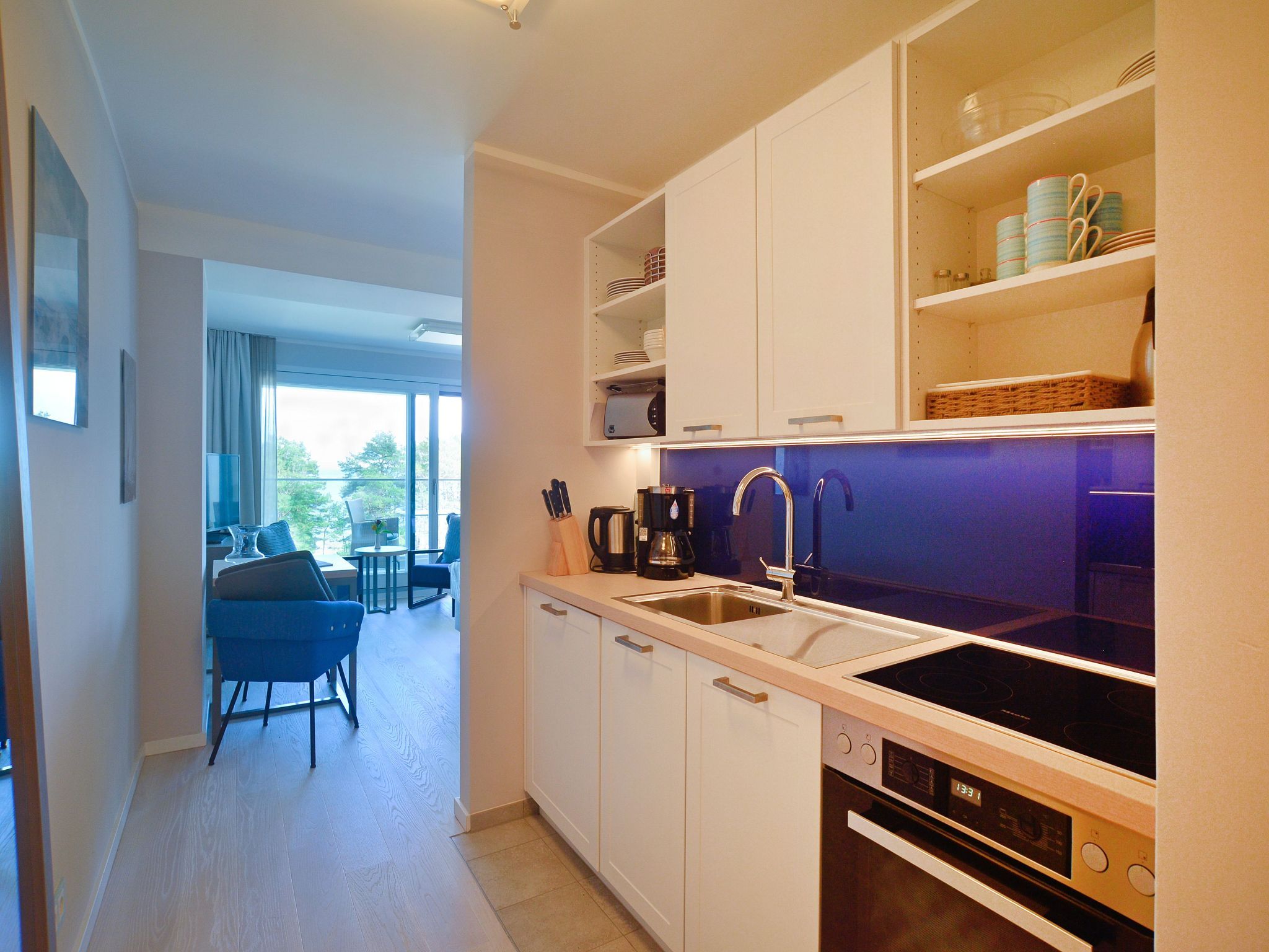 Dünenresidenz Prora 1-Raum-Ferienwohnung mit Meerblick, 1 Schlafzimmer und Balkon (NP/515) Insel Rügen - Küche / Küchenzeile