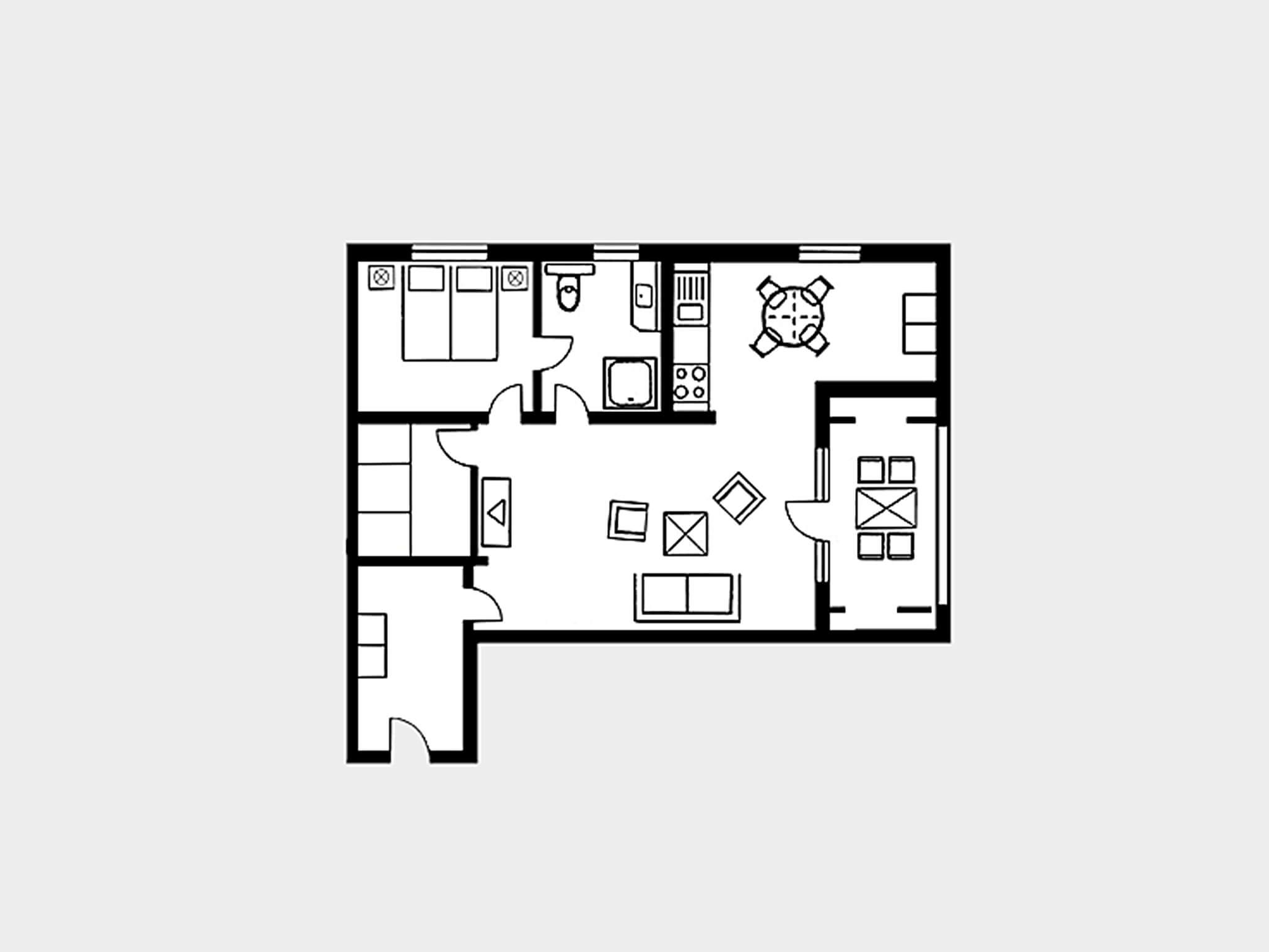 Strandvillen Binz Ferienwohnung mit 1 Schlafzimmer und Balkon (AH/723) Insel Rügen - Grundriss