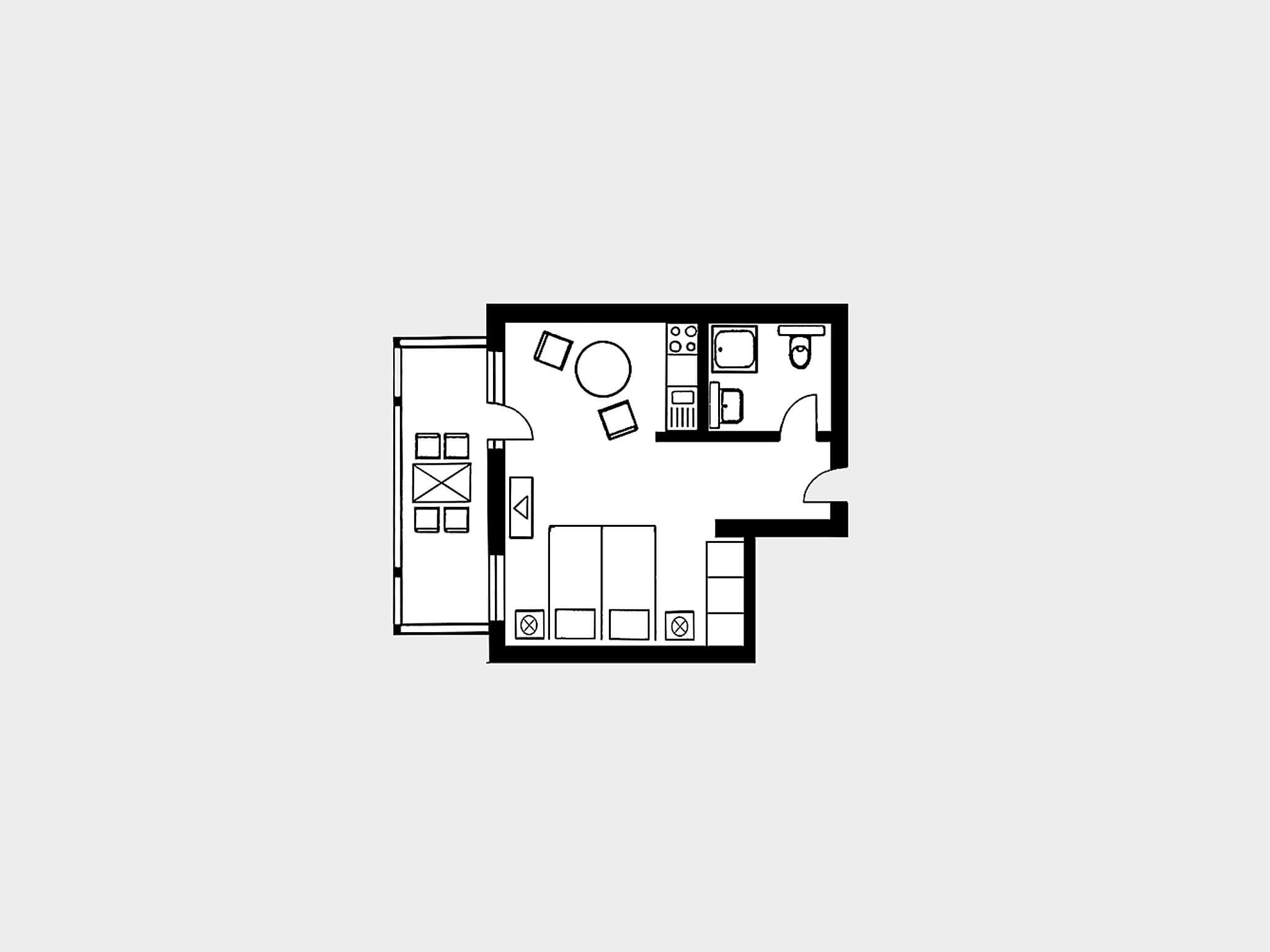 Strandvillen Binz 1-Raum-Ferienwohnung mit Balkon (SV/557) Insel Rügen - Grundriss