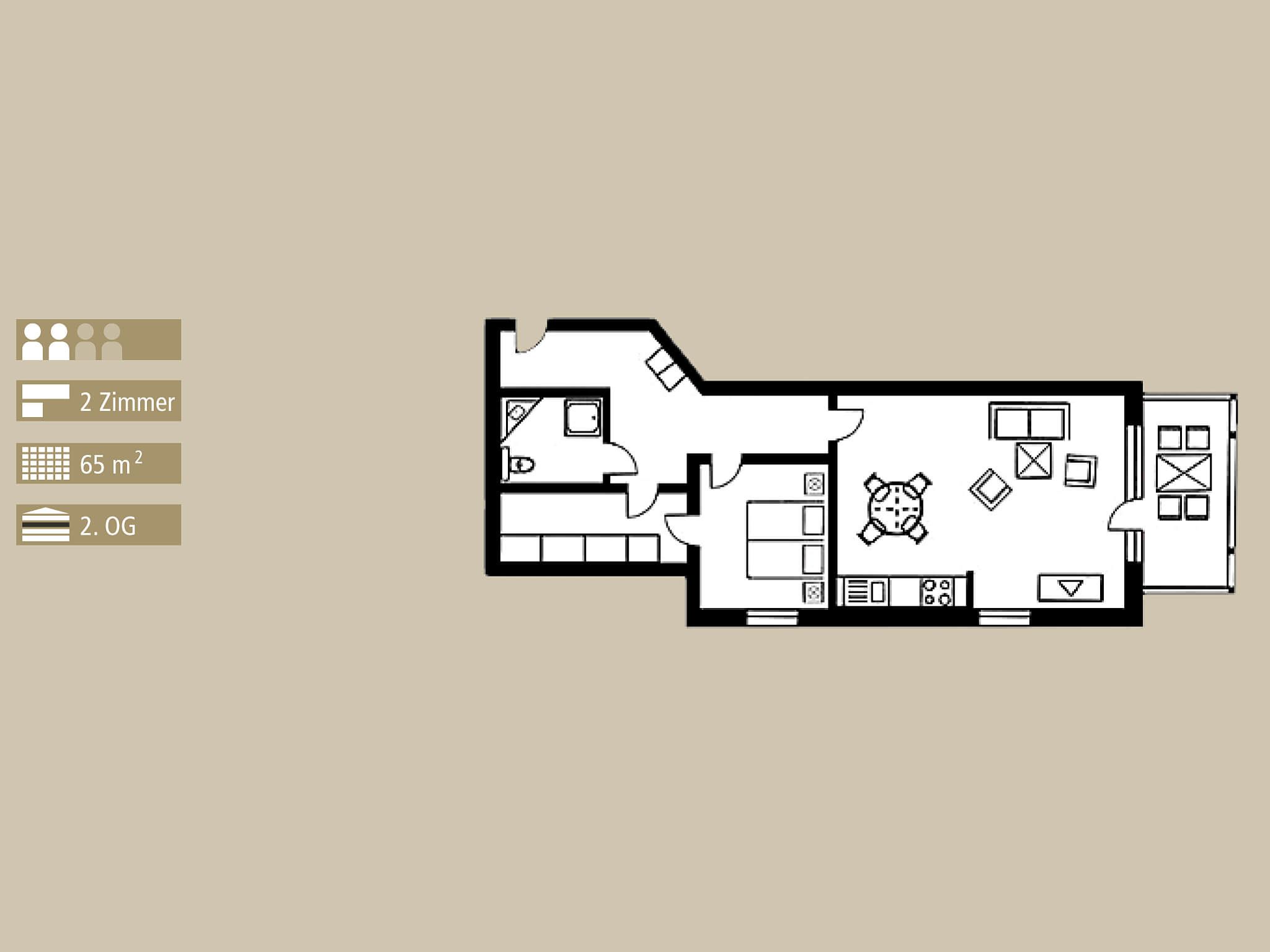 Strandvillen Binz Ferienwohnung mit Meerblick, 1 Schlafzimmer und Balkon (SV/762) Insel Rügen - Grundriss