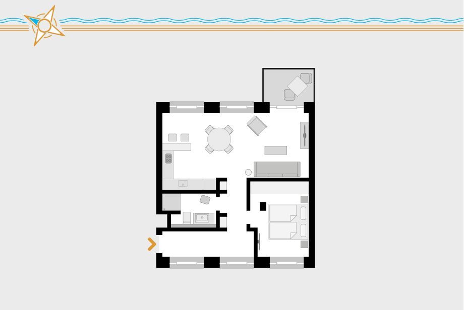 Dünenresidenz Prora Ferienwohnung mit Meerblick, 1 Schlafzimmer und Balkon (NP/322) Insel Rügen - Grundriss