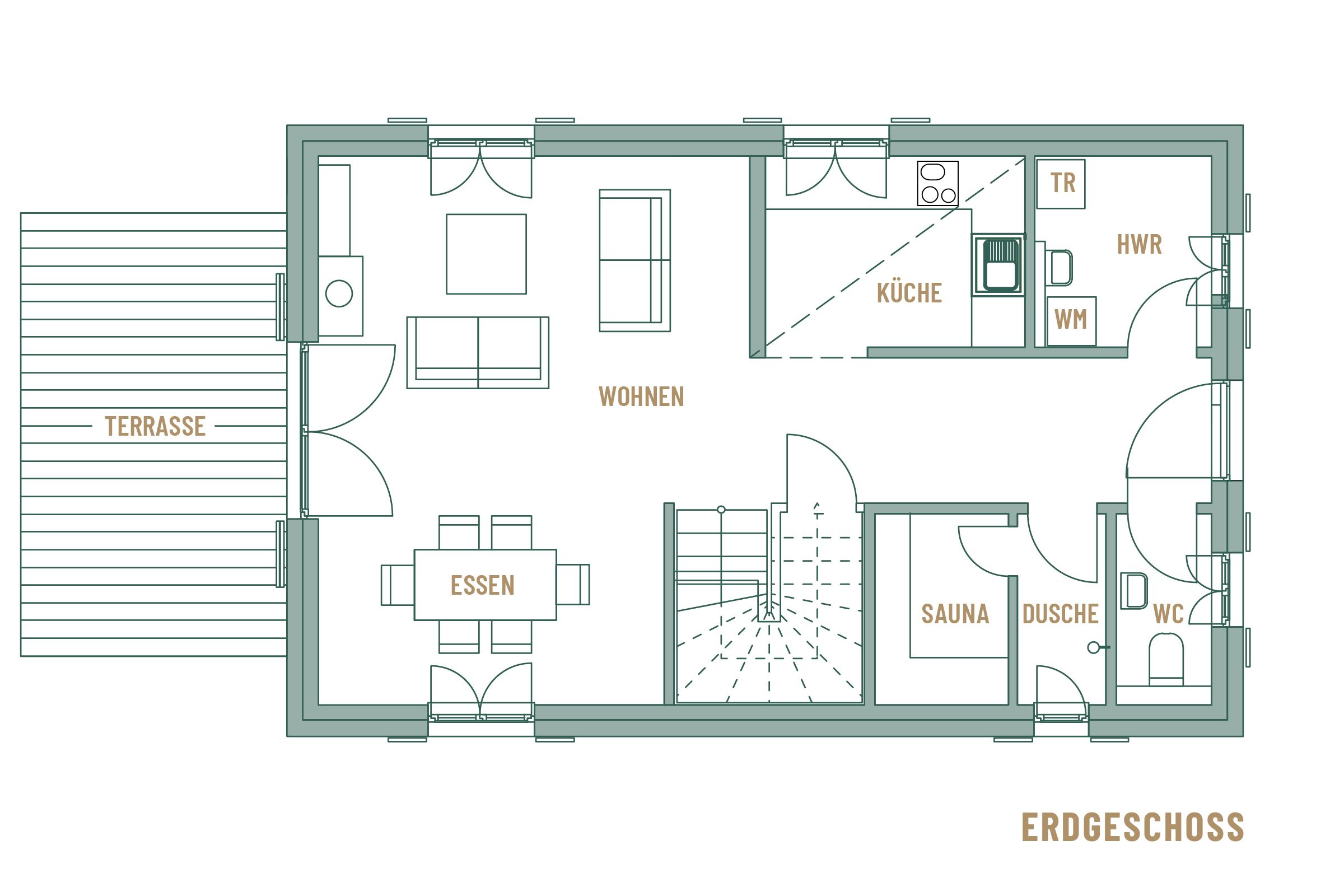 Premium Reetdachvilla mit 3 Schlafzimmern, Sauna und Kamin (E18) - Grundriss