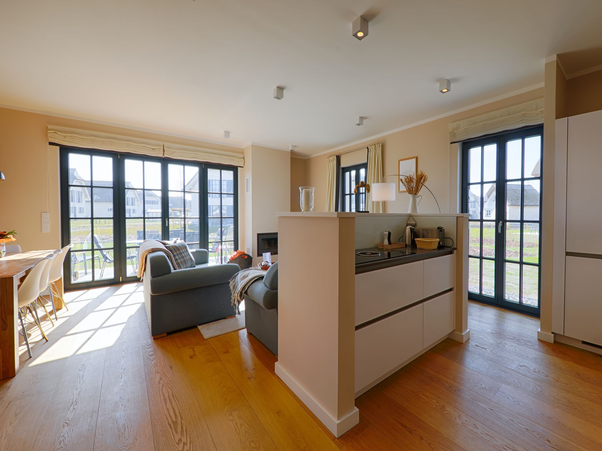 Luxus Reetdachvilla mit 3 Schlafzimmern, Sauna und Kamin (F20) - Wohnzimmer