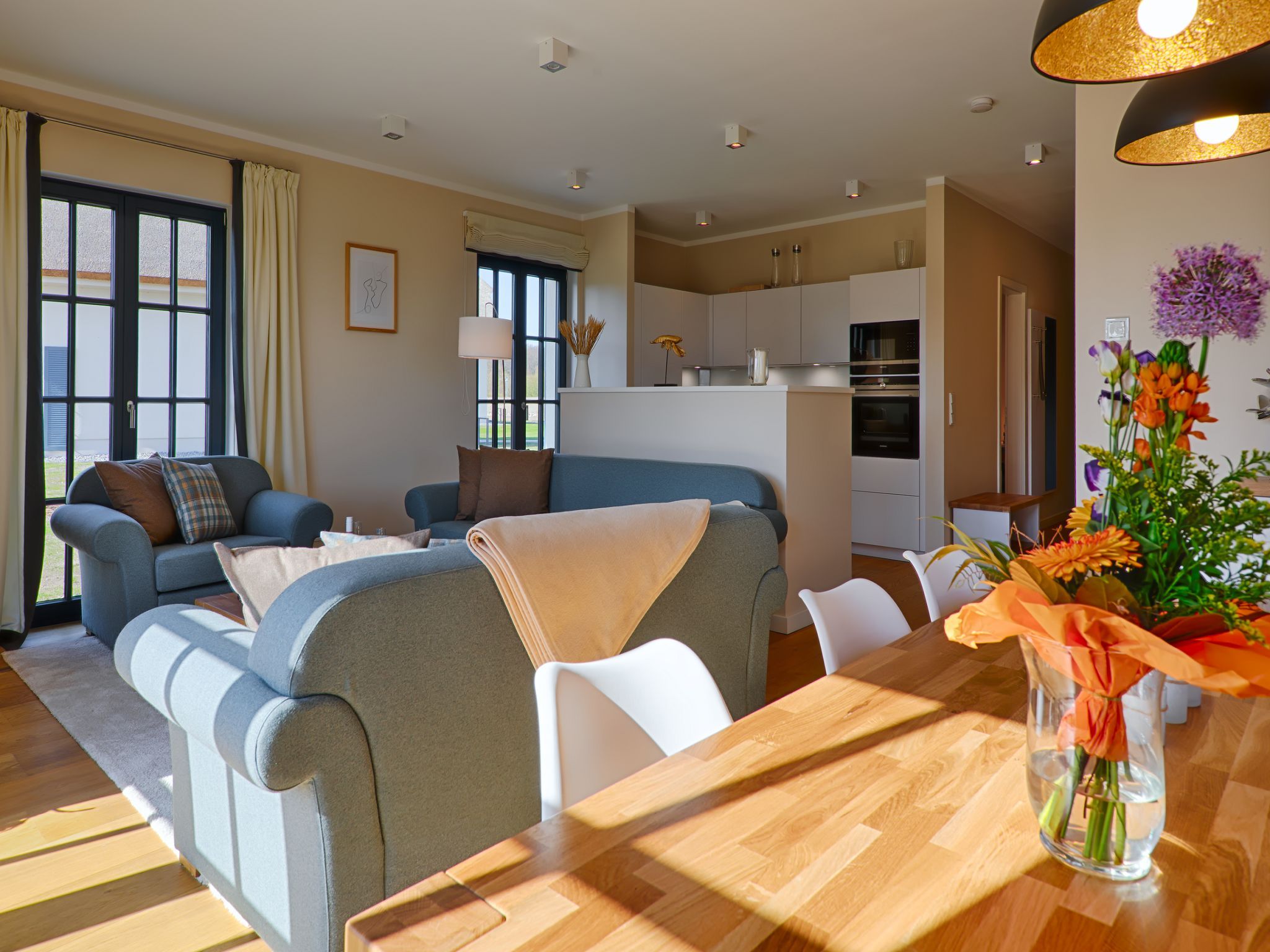 Luxus Reetdachvilla mit 3 Schlafzimmern, Sauna und Kamin (F20) - Wohnzimmer