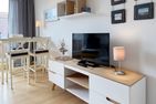 Haus *Südspitze 18* Ferienwohnung Südspitze 18/6 - Meerblick Wittdün auf Amrum - Wohnzimmer der Ferienwohnung Südspitze 18/6 Meerblick in Wittdün auf Amrum