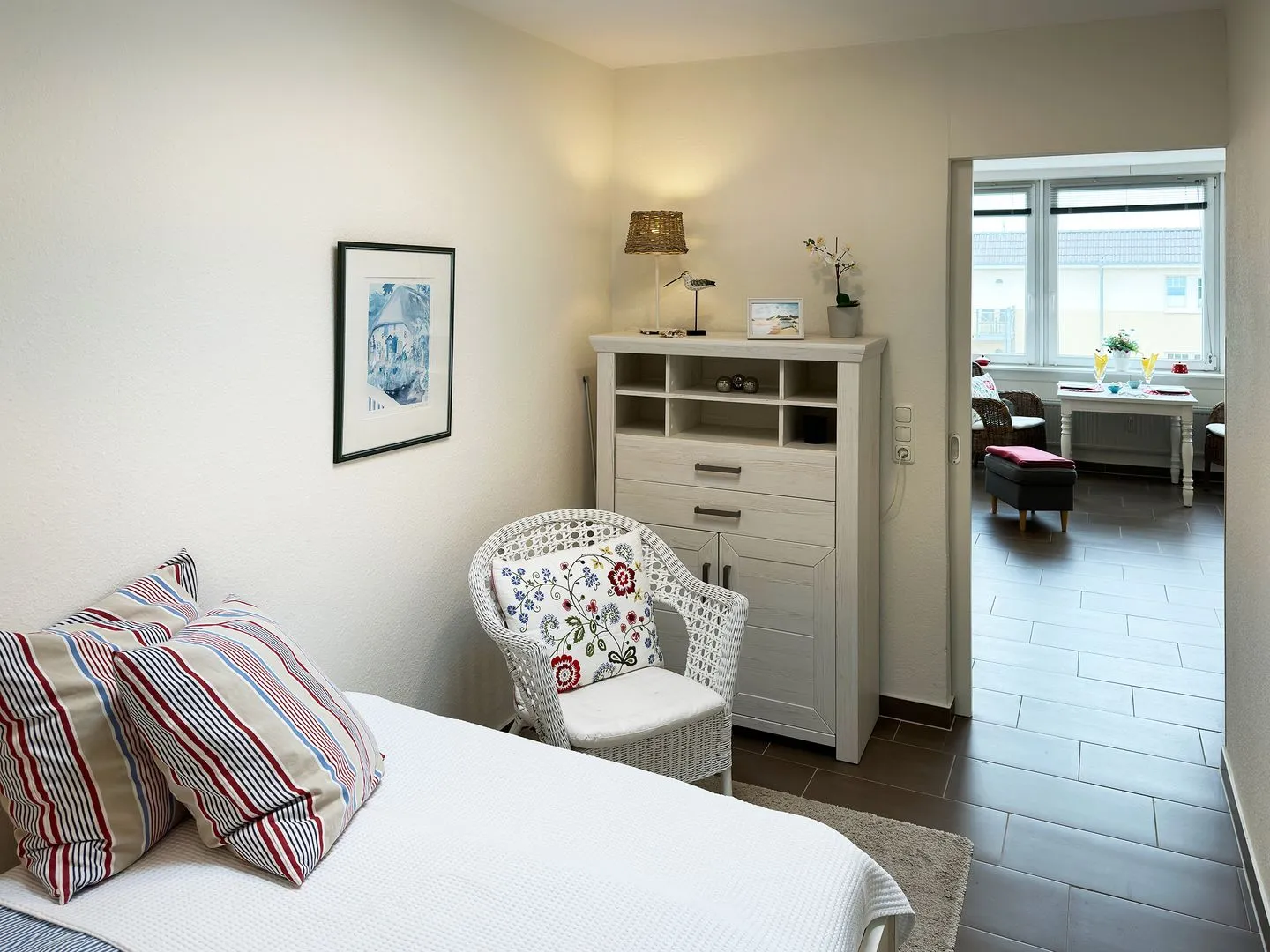 Haus Nordenlicht Ferienwohnung Watt'n Blick Wittdün auf Amrum - Schlafzimmer der Ferienwohnung Watt'n Blick in Wittdün auf Amrum