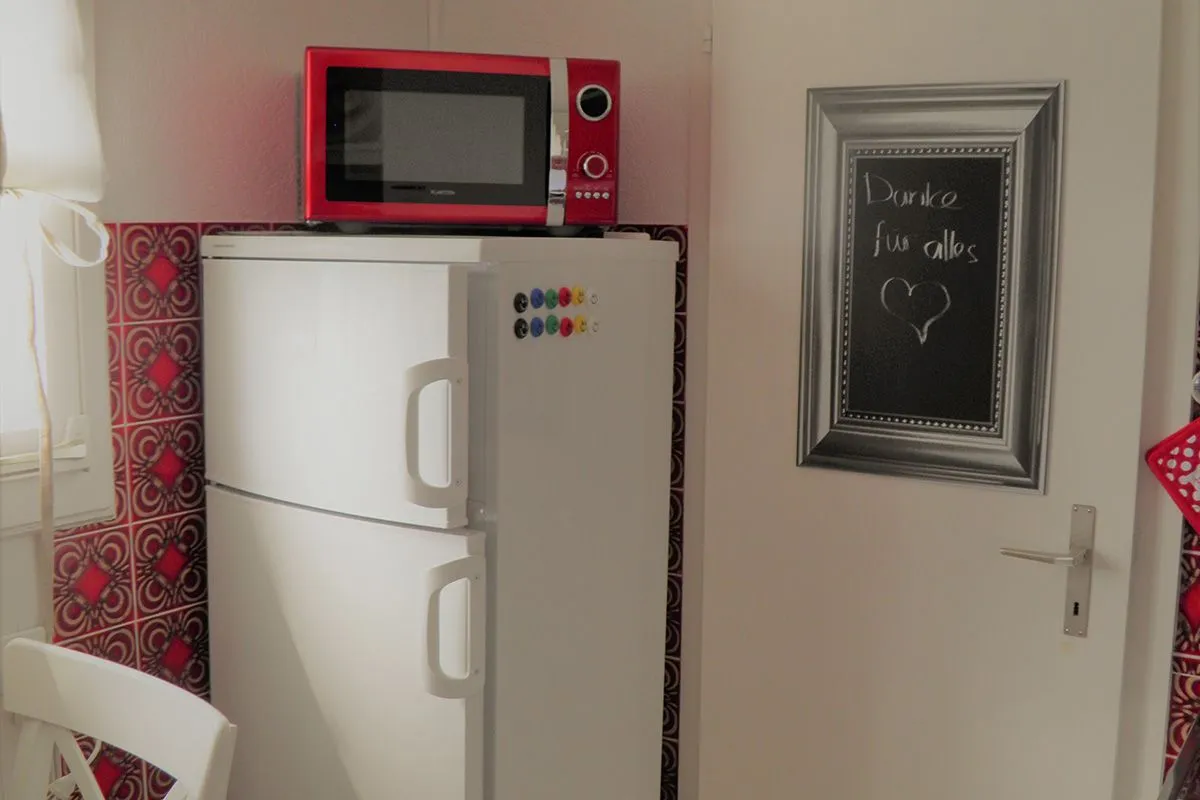 Apartment Karli 1 Amden - Kitchen with a big refrigerator and a microwave