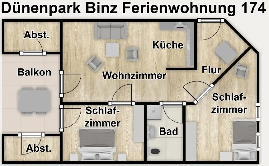 Dünenpark Binz Ferienwohnung 174 Rügen - Binz - Grundriss