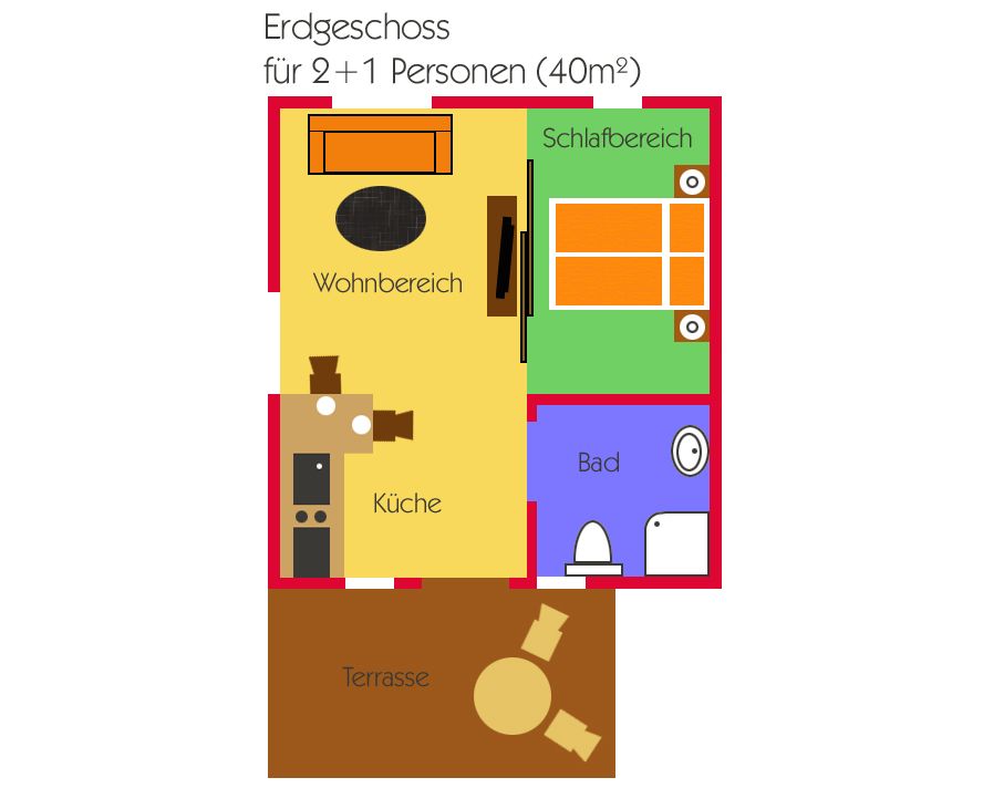  Dünenhäuser Ückeritz UnserUsedomDe FeWo ca.40qm direkt am Strand. 2/1 Ückeritz - Grundriss