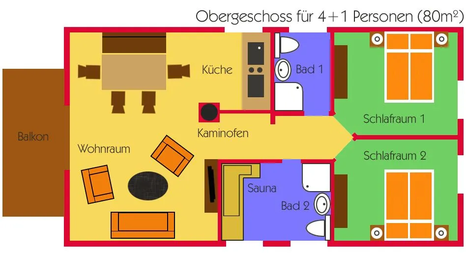Dünenhaus Ückeritz UnserUsedom.de FeWo ca.80qm mit privater Sauna und Kamin, Parkplatz, direkt am Strand. 2/3 Ückeritz - Grundriss