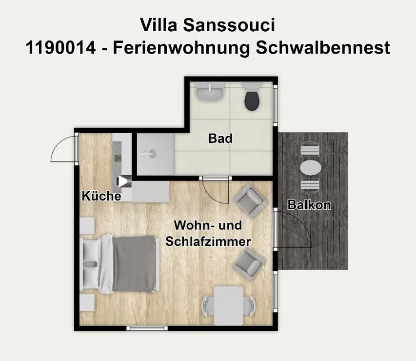 Villa Sanssouci Ferienwohnung Schwalbennest Rügen - Binz - Grundriss