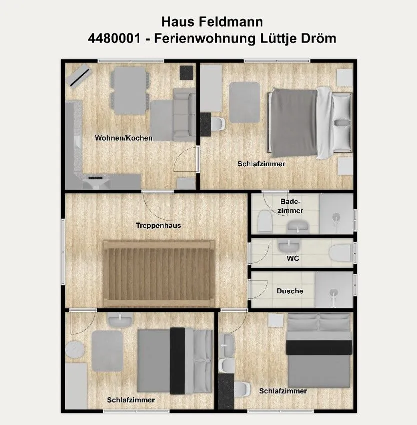 Haus Feldmann Ferienwohnung Lüttje Dröm Borkum - Grundriss