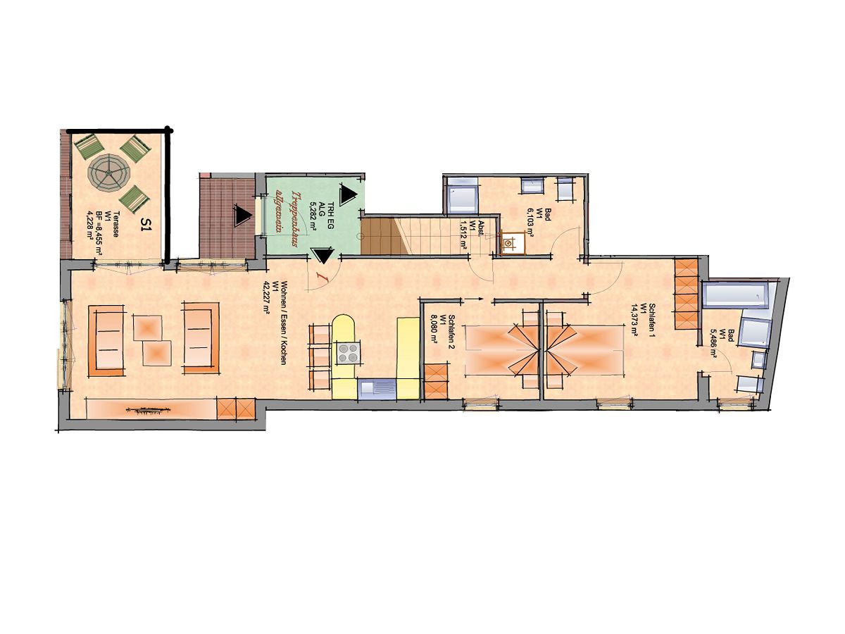 Villa Pirola - Ferienwohnung 1 Borkum - Grundriss