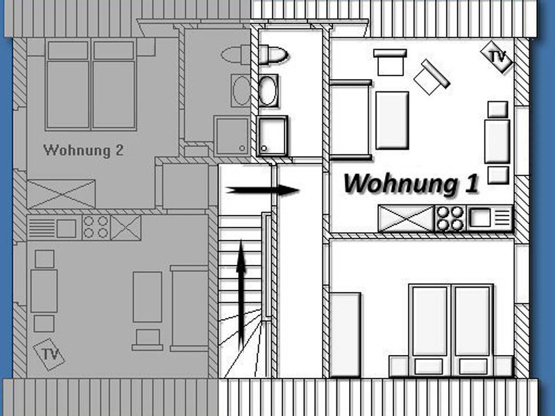 Haus Seute Deern - Ferienwohnung 1 - Muschel Borkum - Grundriss