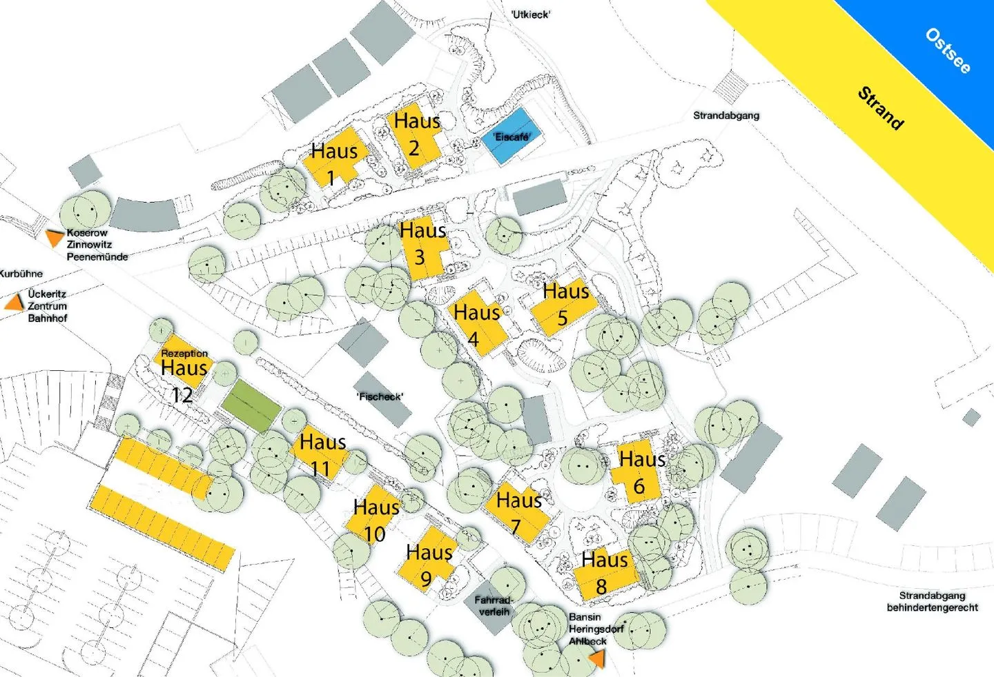 Dünenhaus Ückeritz UnserUsedom.de FeWo ca.40qm mit Parkplatz, direkt am Strand. 9/2 Ückeritz - Vogelperspektive