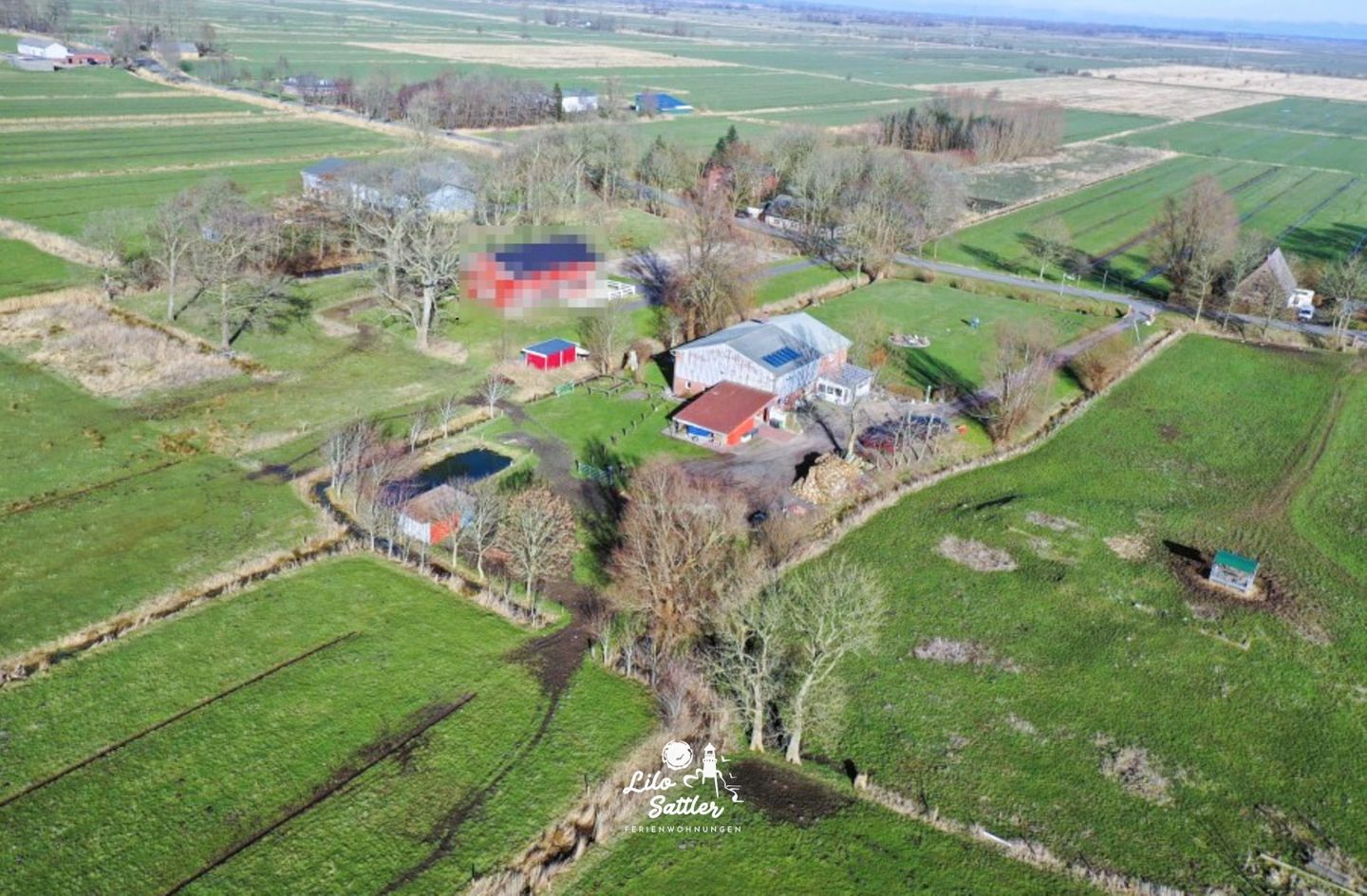 Ferienwohnung "Landtraum" Wohnzimmer, Vogelperspektive
