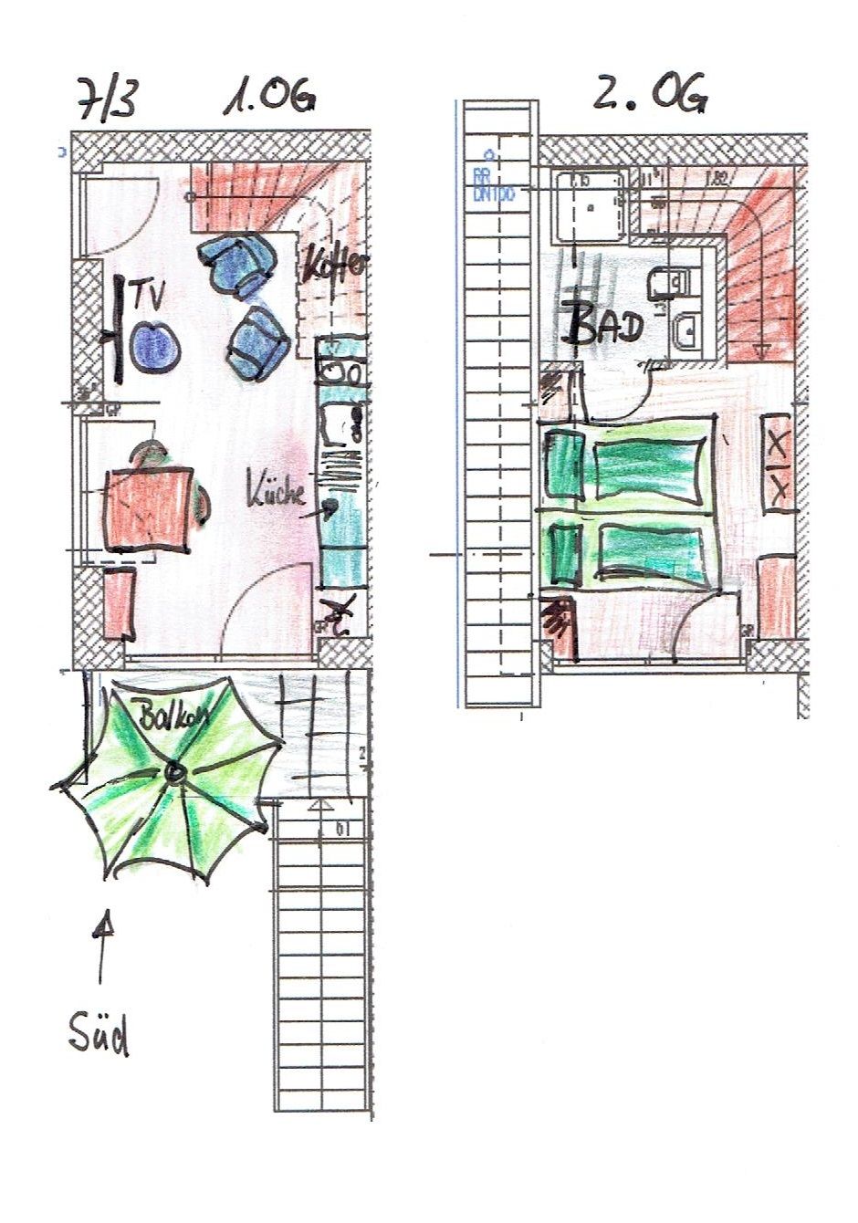  Apartment mit Balkon 7/3 OG Deutschland - Grundriss