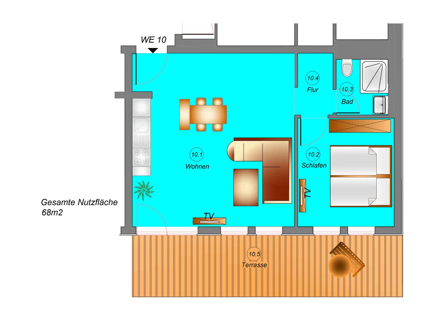  App. 10 mit Terrasse, Privatstrand Lobbe - Grundriss