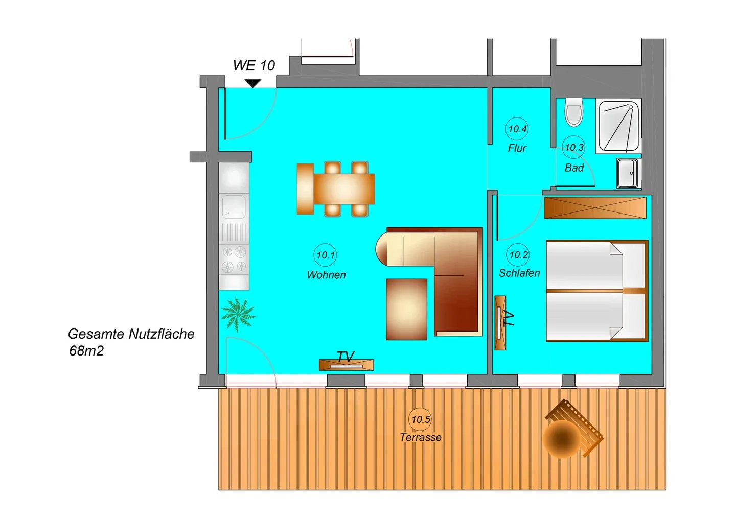 App. 10 mit Terrasse, Privatstrand Lobbe - Grundriss