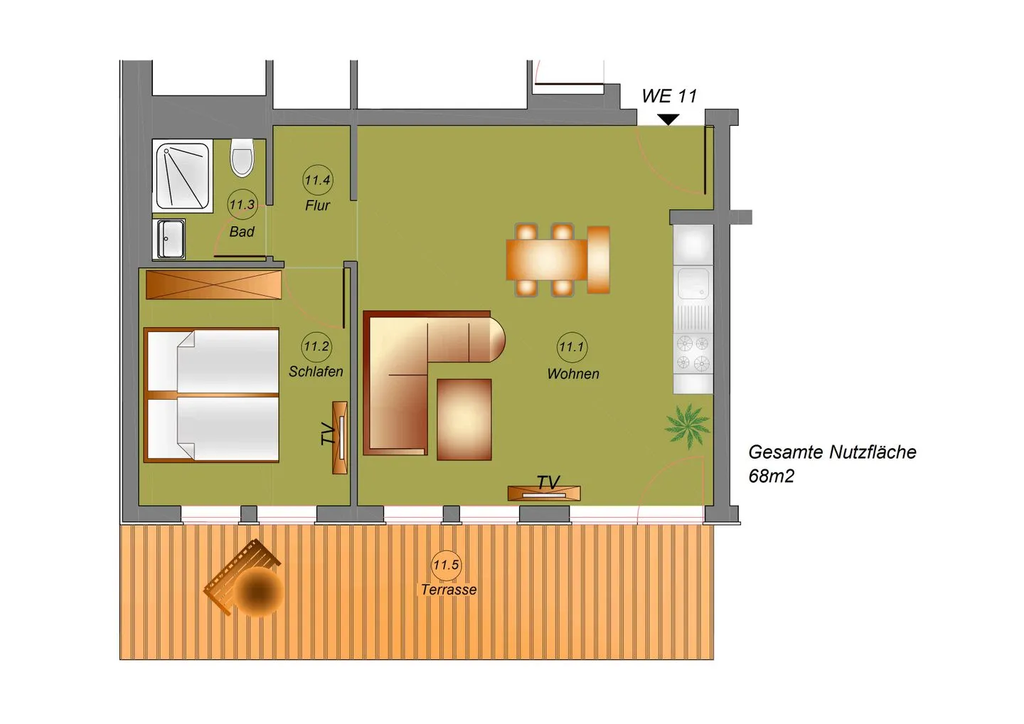 Wohnung 11 mit sonniger Terrasse Lobbe - Grundriss