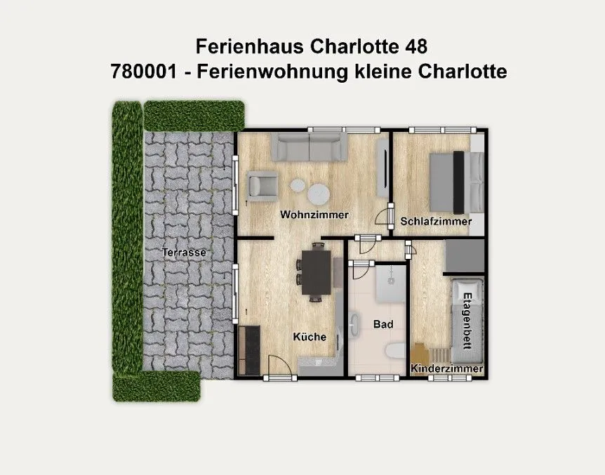 Ferienhaus Charlotte 48 Feriendoppelwohnung Charlotte Wangerooge - Grundriss Ferienwohnung 1