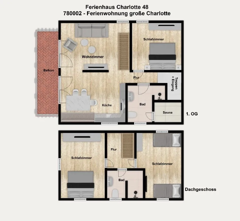 Ferienhaus Charlotte 48 Feriendoppelwohnung Charlotte Wangerooge - Grundriss Ferienwohnung 2