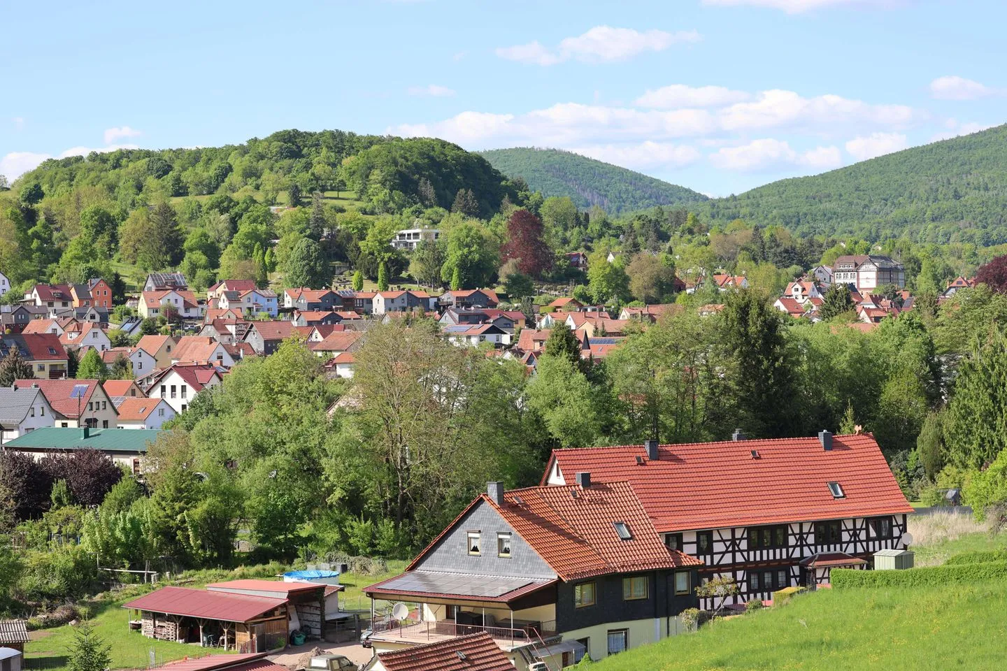Ferienwohnung Altensteinblick Thüringer Wald - Blick über die nachbarschaftlichen Häuser auf die herrliche Umgebung