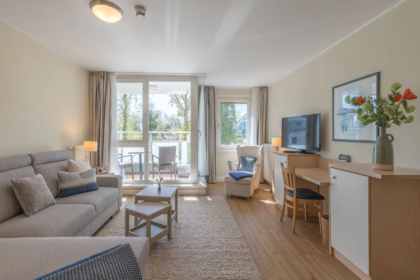 Herzmuschel Zingst - Ferienwohnung Herzmuschel Blick in den offenen Wohnbereich
