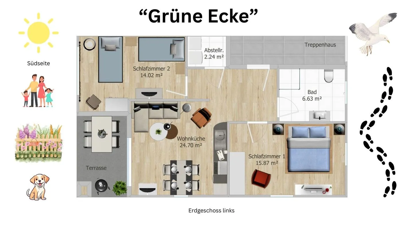 Haus Damenpfad 4 Ferienwohnung Grüne Ecke Wangerooge - Grundriss