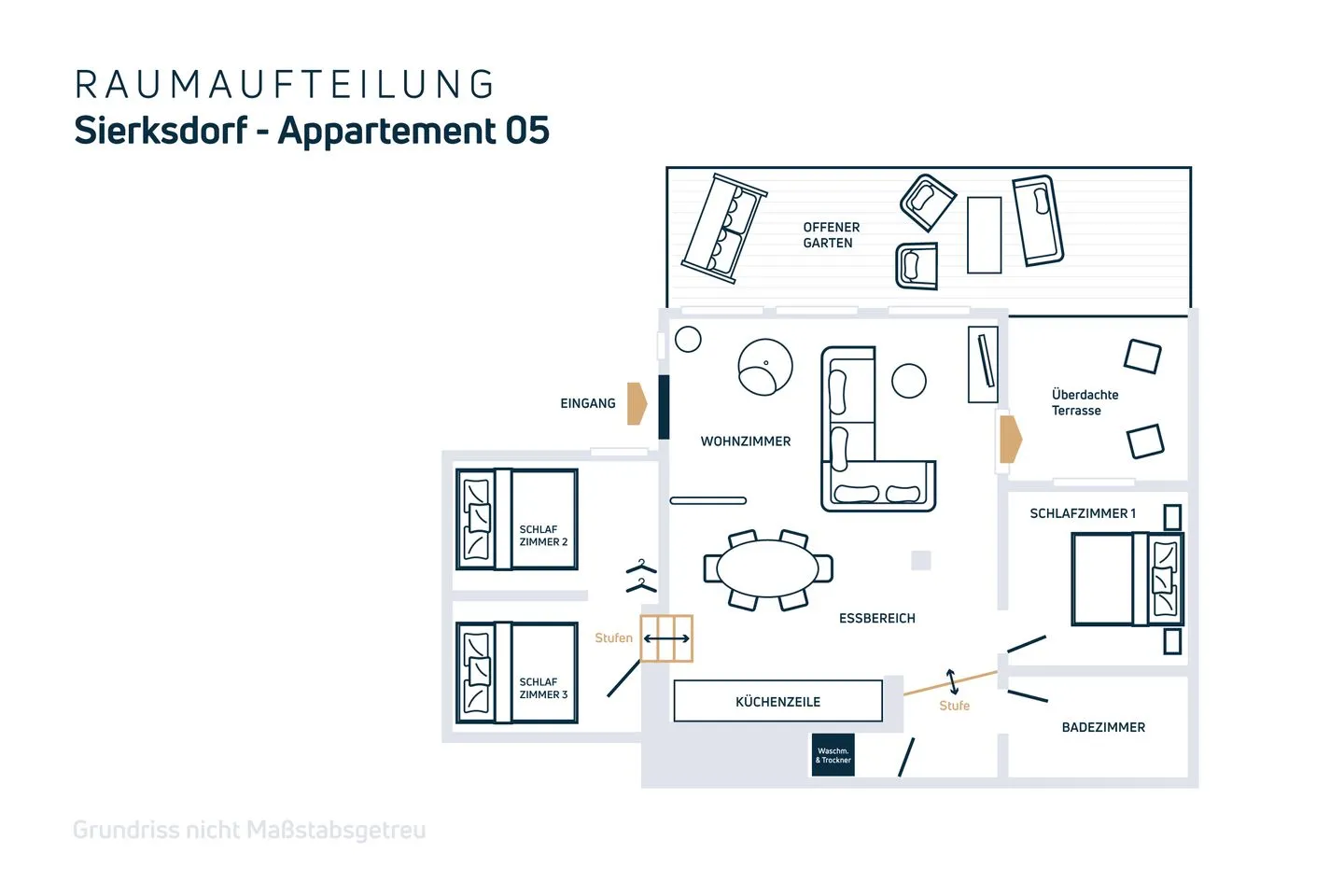 Moderne Lounge-Ferienwohnung mit Terrasse, Strandkorb, Parkplatz - 50 Meter zum Strand Sierksdorf - Grundriss Appartement 5 - Captain Cook