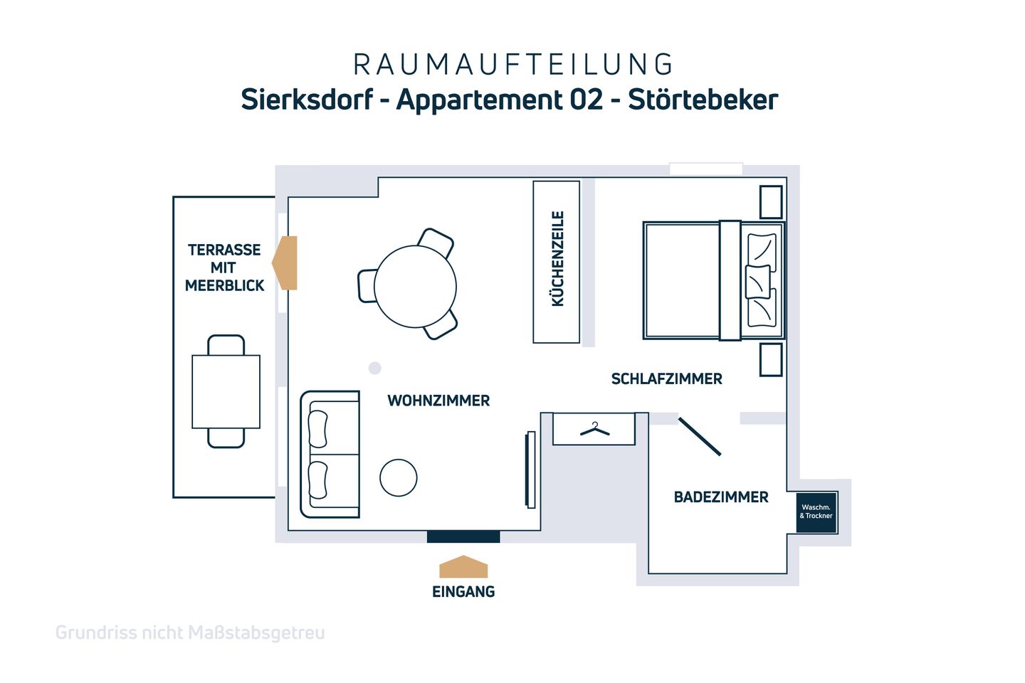  Gemütliche Ferienwohnung mit Meerblick und Terrasse - Nur 50 Meter zum Strand inkl. Parkplatz und Fahrradunterstellplatz Sierksdorf - Grundriss der Ferienwohnung Störtebeker
